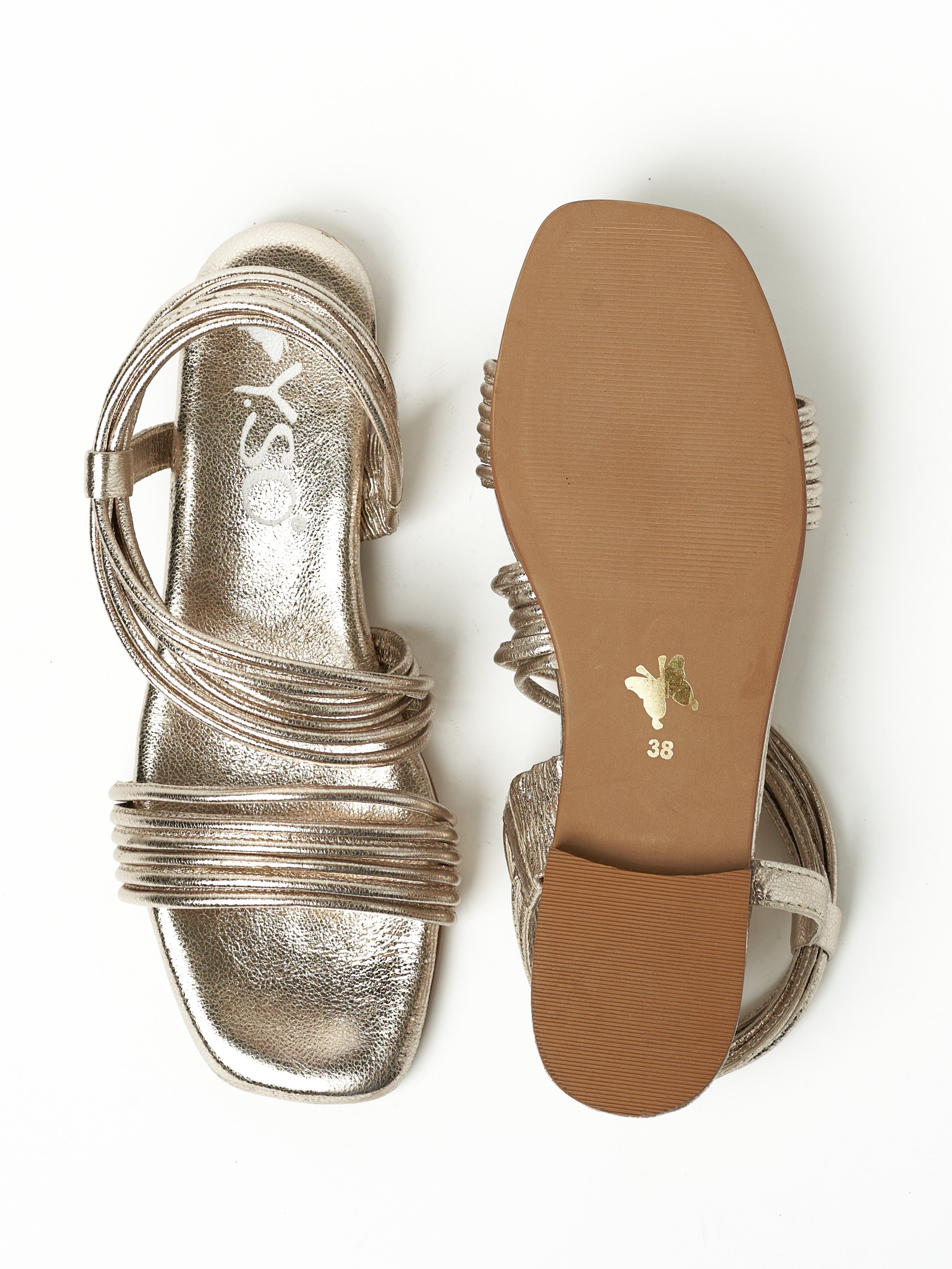 Metallic Pink Strappy Flat Sandals