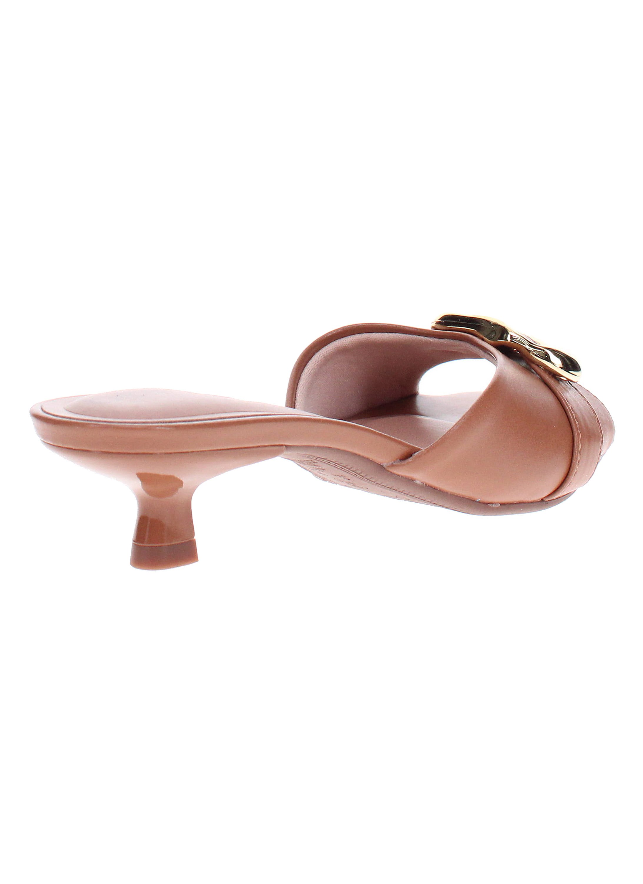 Kitten Heel Mules with Gold Buckle