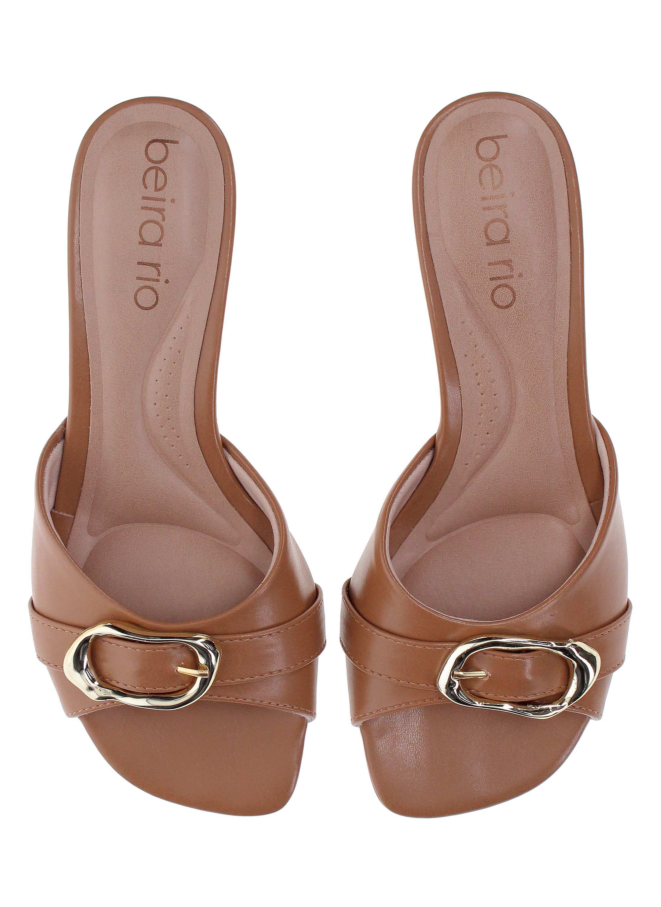 Kitten Heel Mules with Gold Buckle
