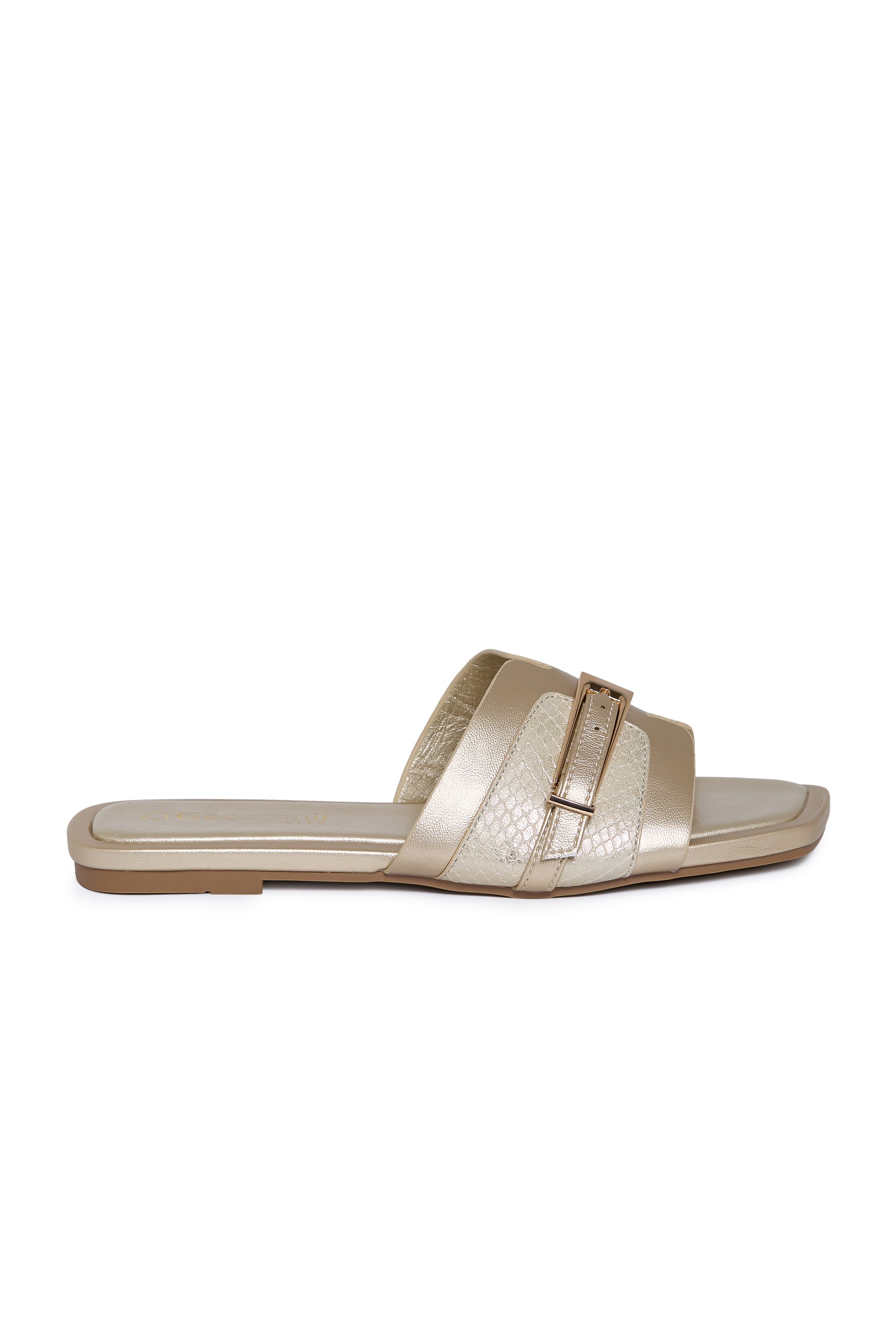 Gold Tone Textured Flat Slip-On Sandals
