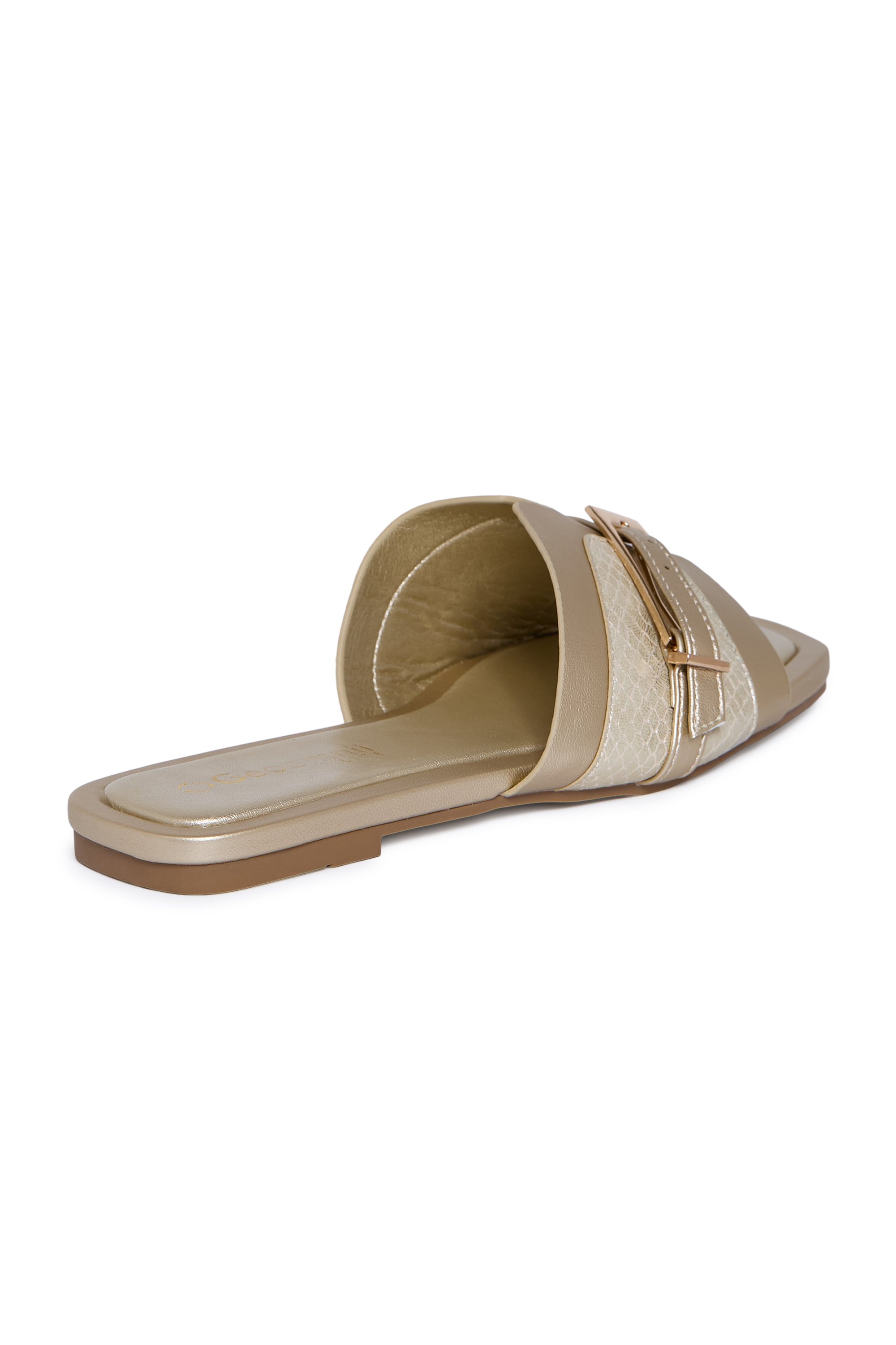 Gold Tone Textured Flat Slip-On Sandals