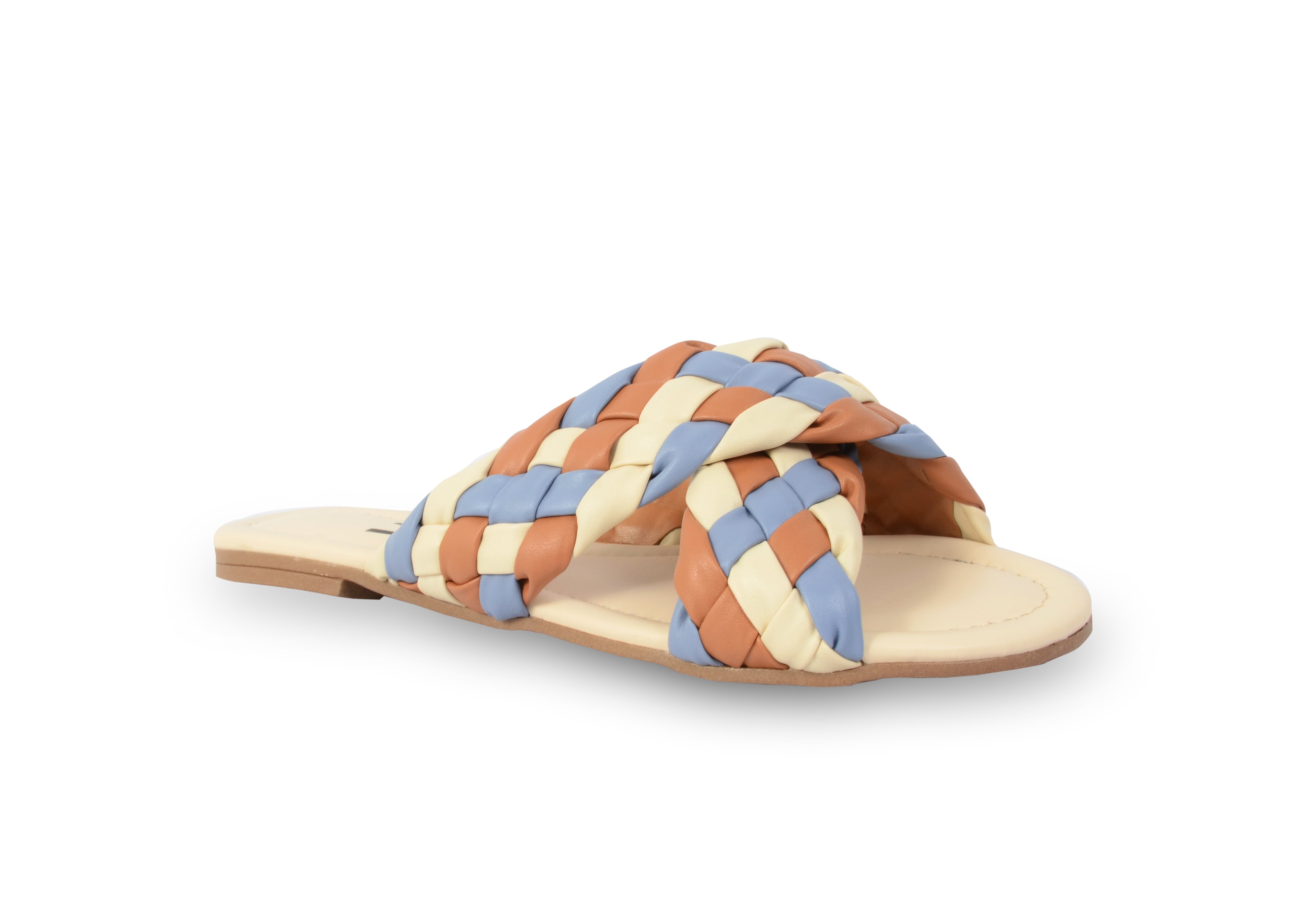 Nude Multi-Color Braided Slip-On Flat Sandals