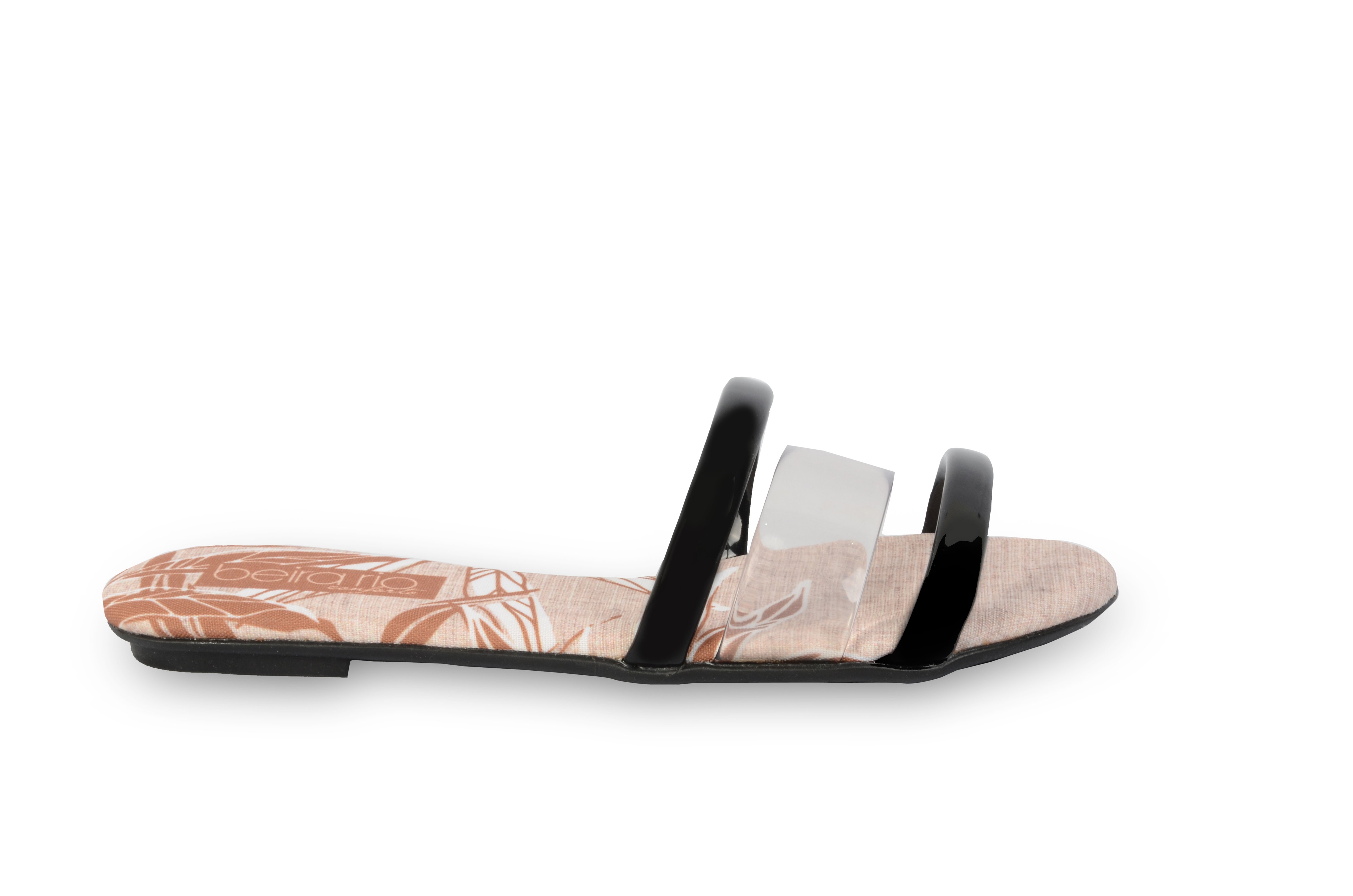 Black Slip-On Flat Sandals with Transparent Straps