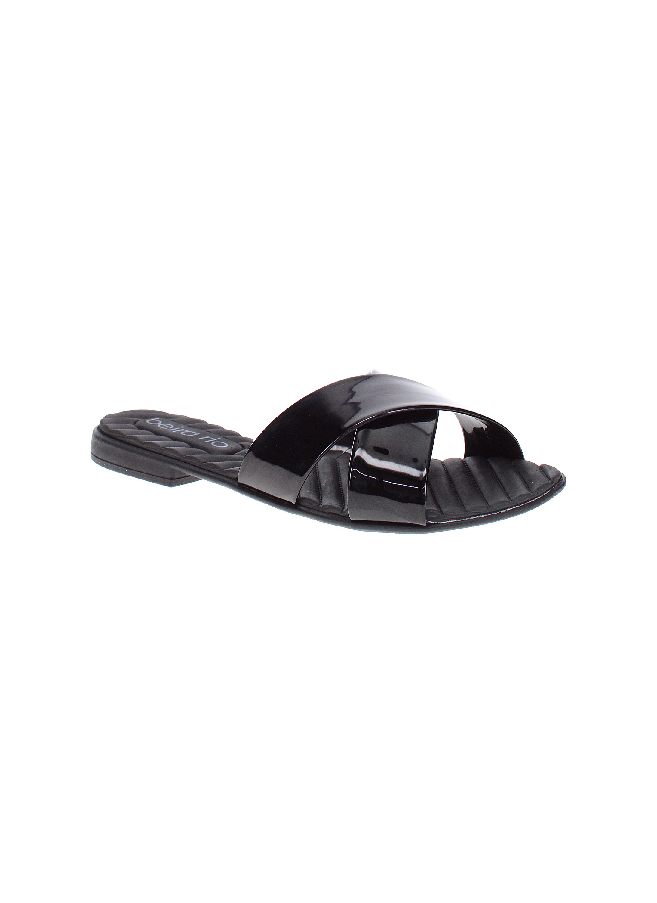 Black Patent Cross-Strap Flat Sandals