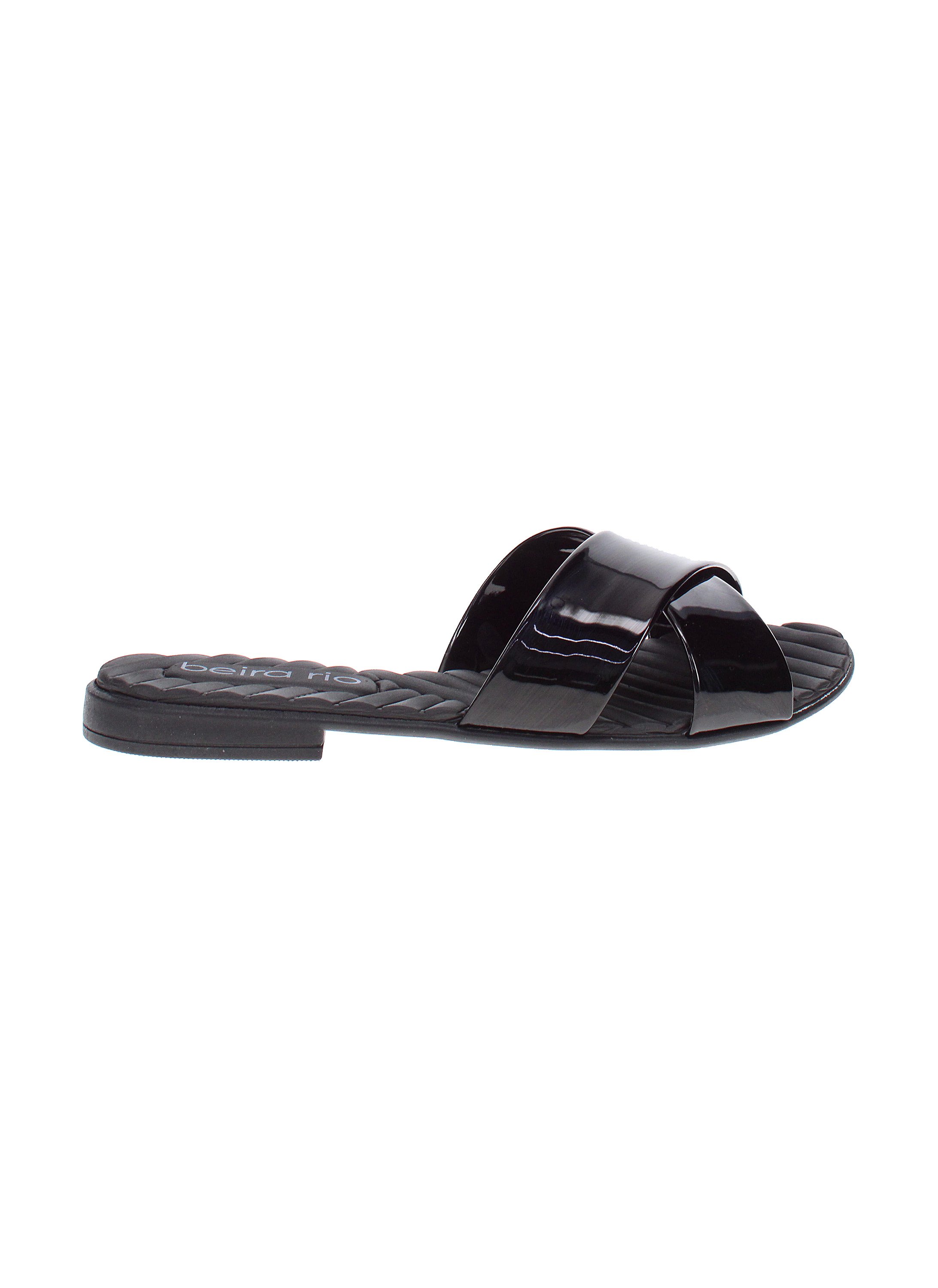 Black Patent Cross-Strap Flat Sandals