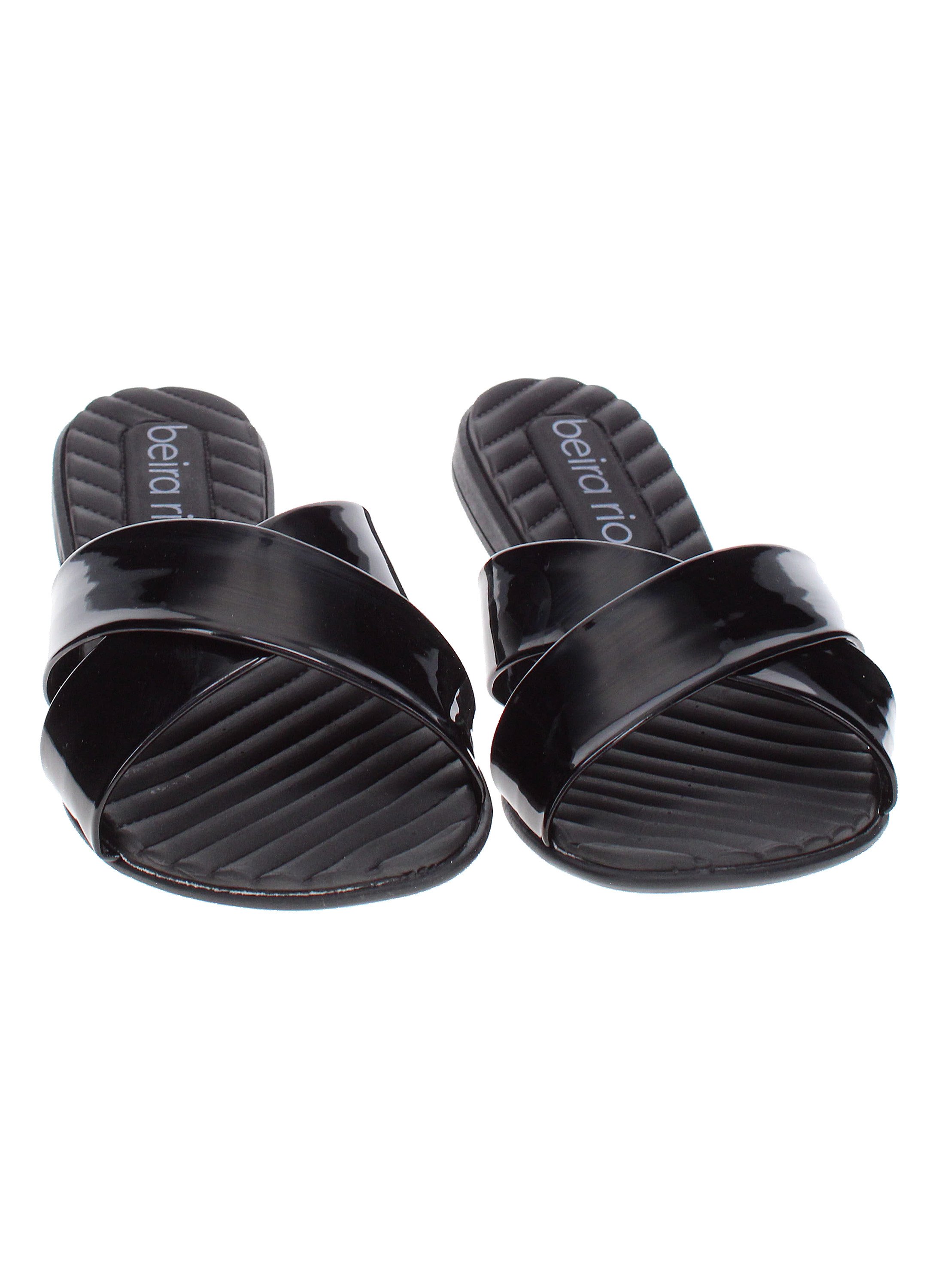 Black Patent Cross-Strap Flat Sandals