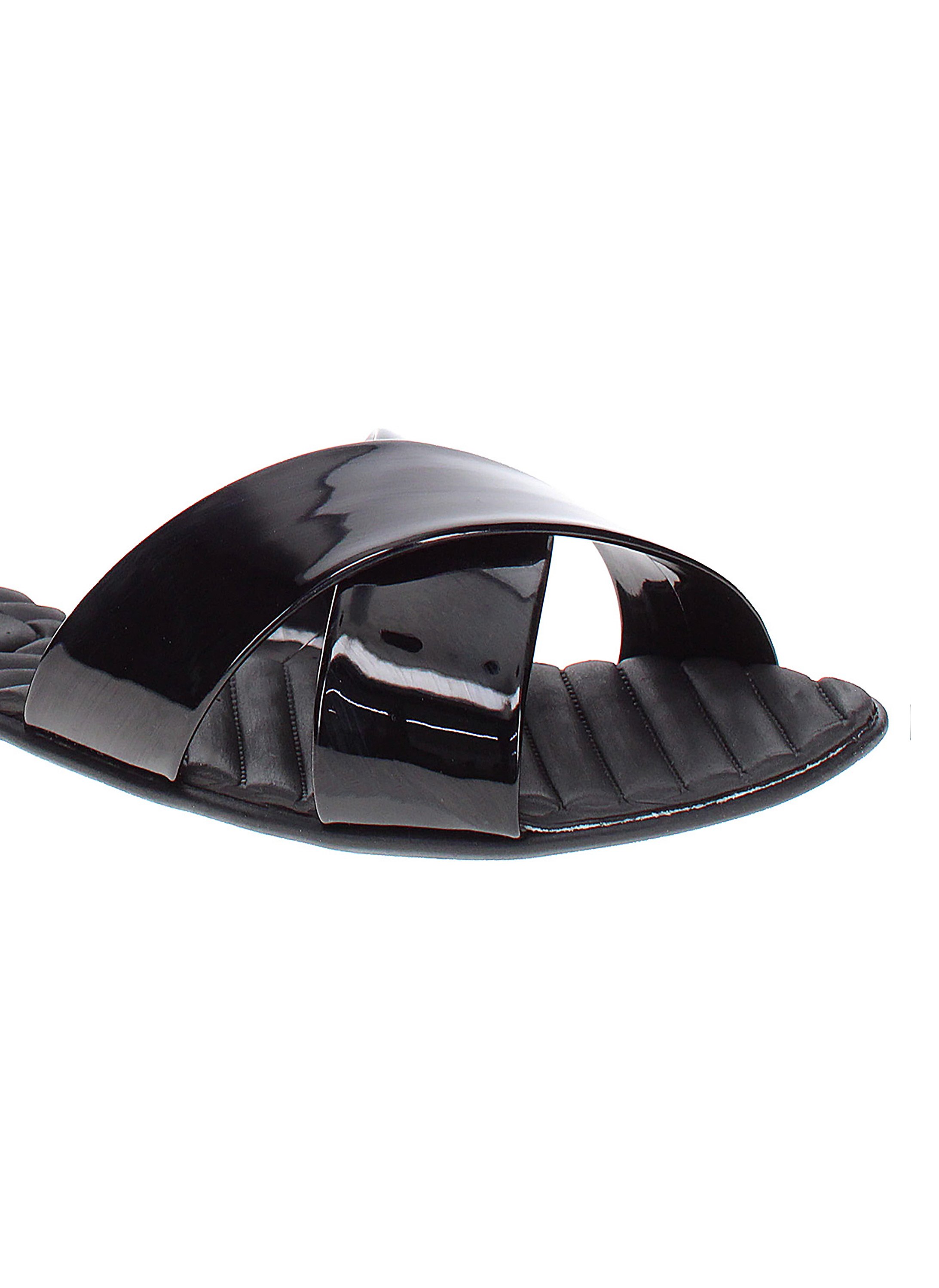 Black Patent Cross-Strap Flat Sandals