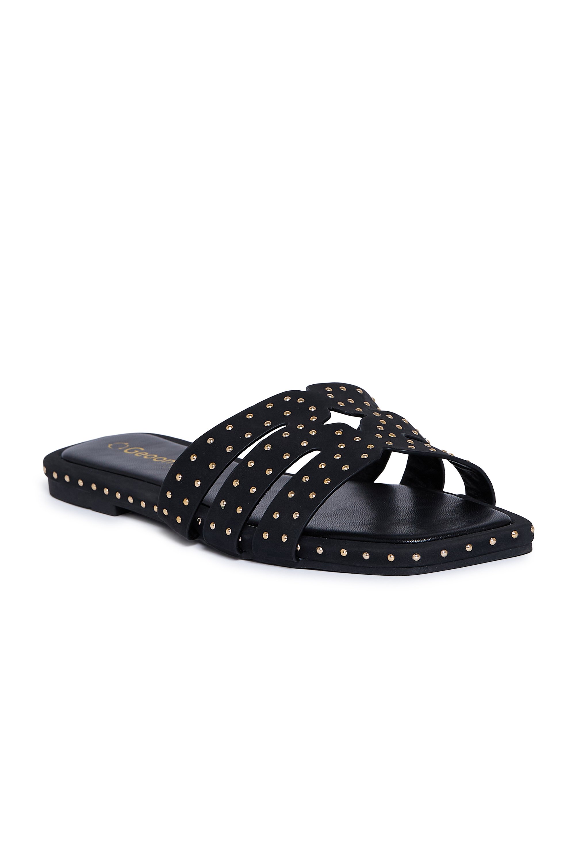 Black Studded Slip-On Flat Sandals
