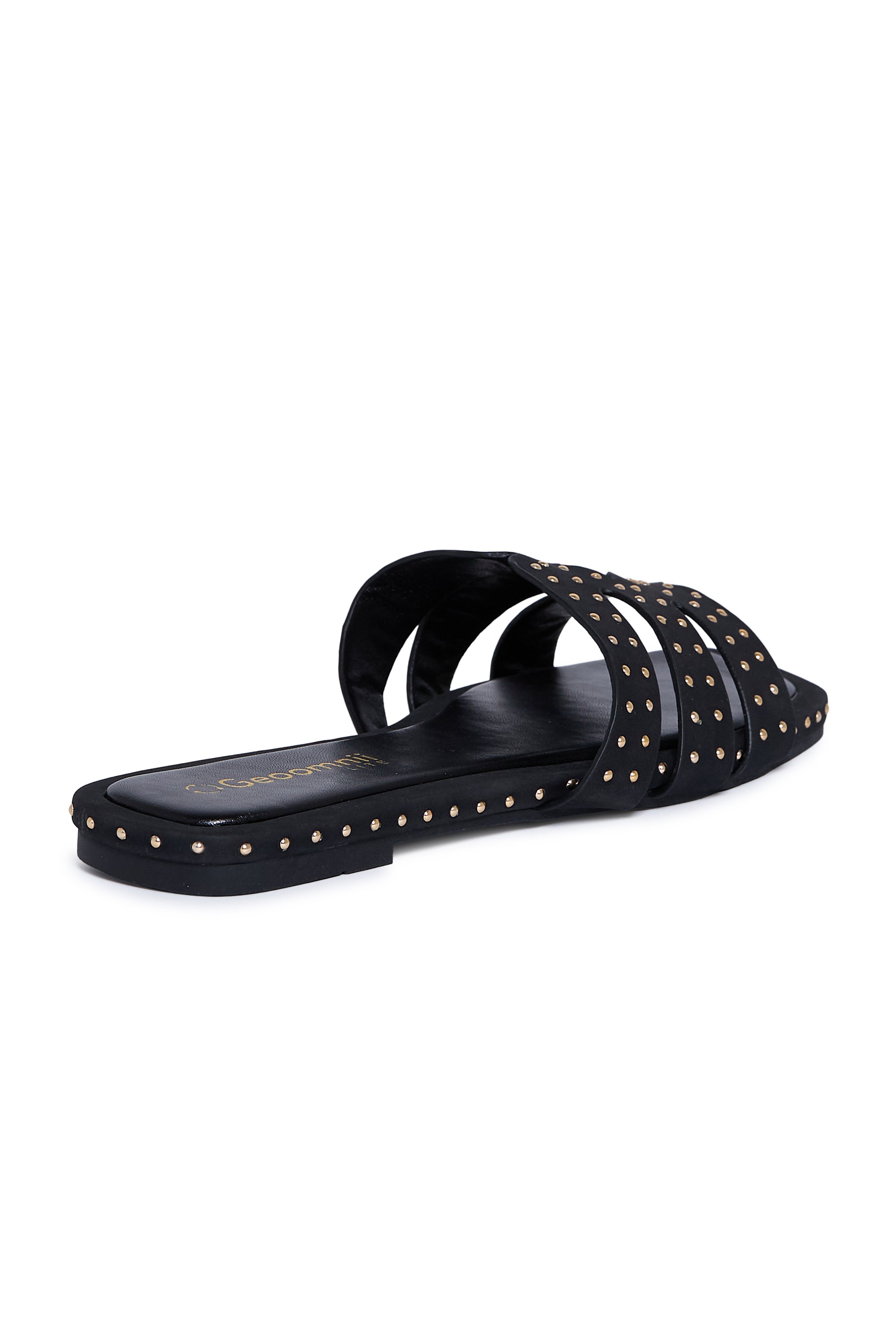 Black Studded Slip-On Flat Sandals