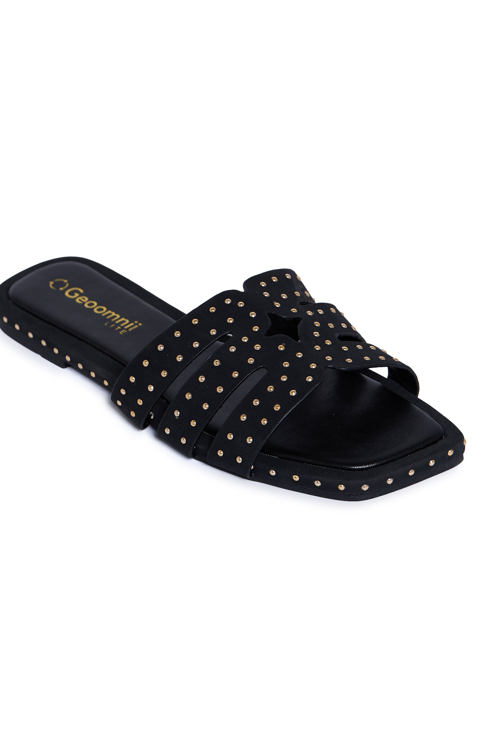 Black Studded Slip-On Flat Sandals