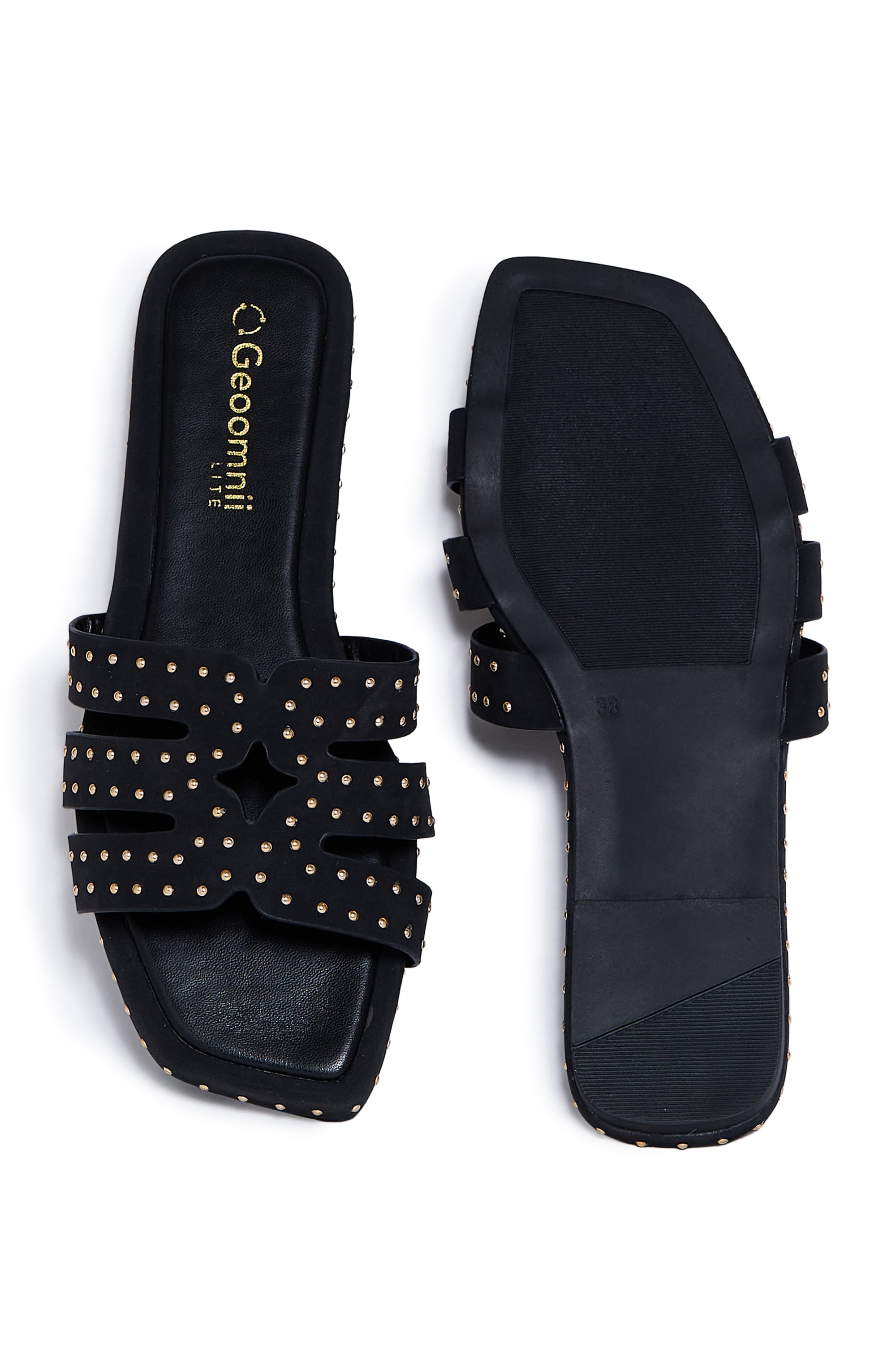 Black Studded Slip-On Flat Sandals