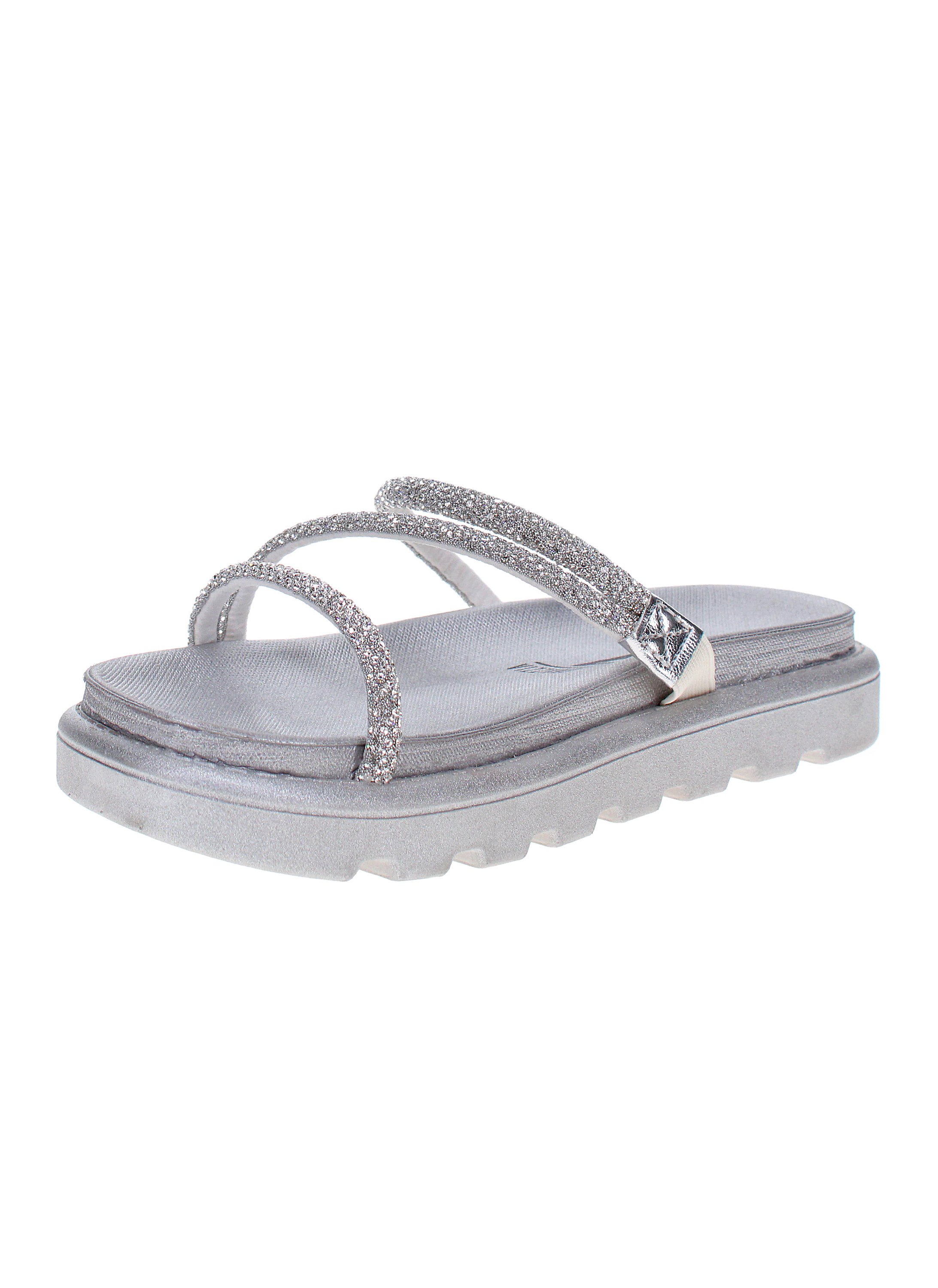 Silver Sparkle Slip-On Flat Sandals