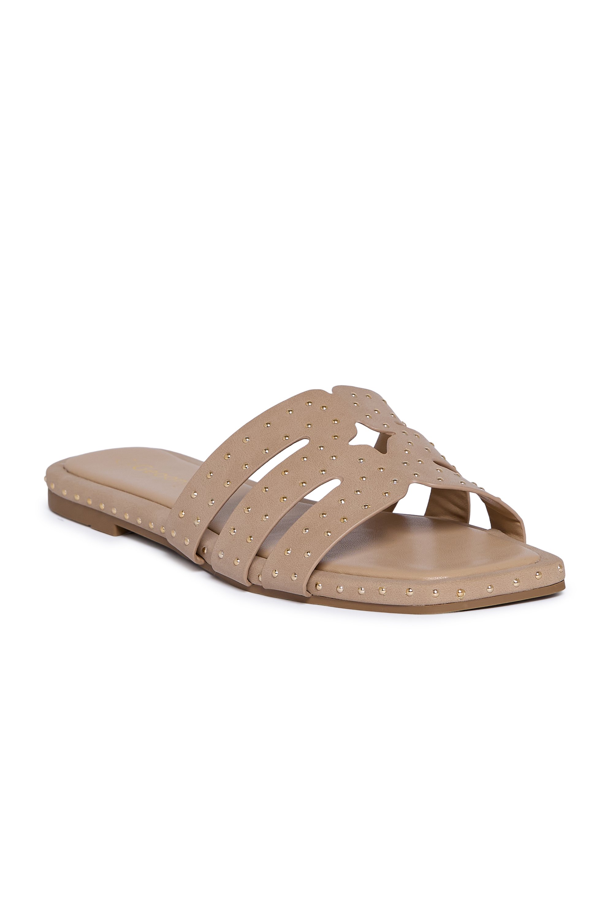 Beige Flat Slip-On Sandals