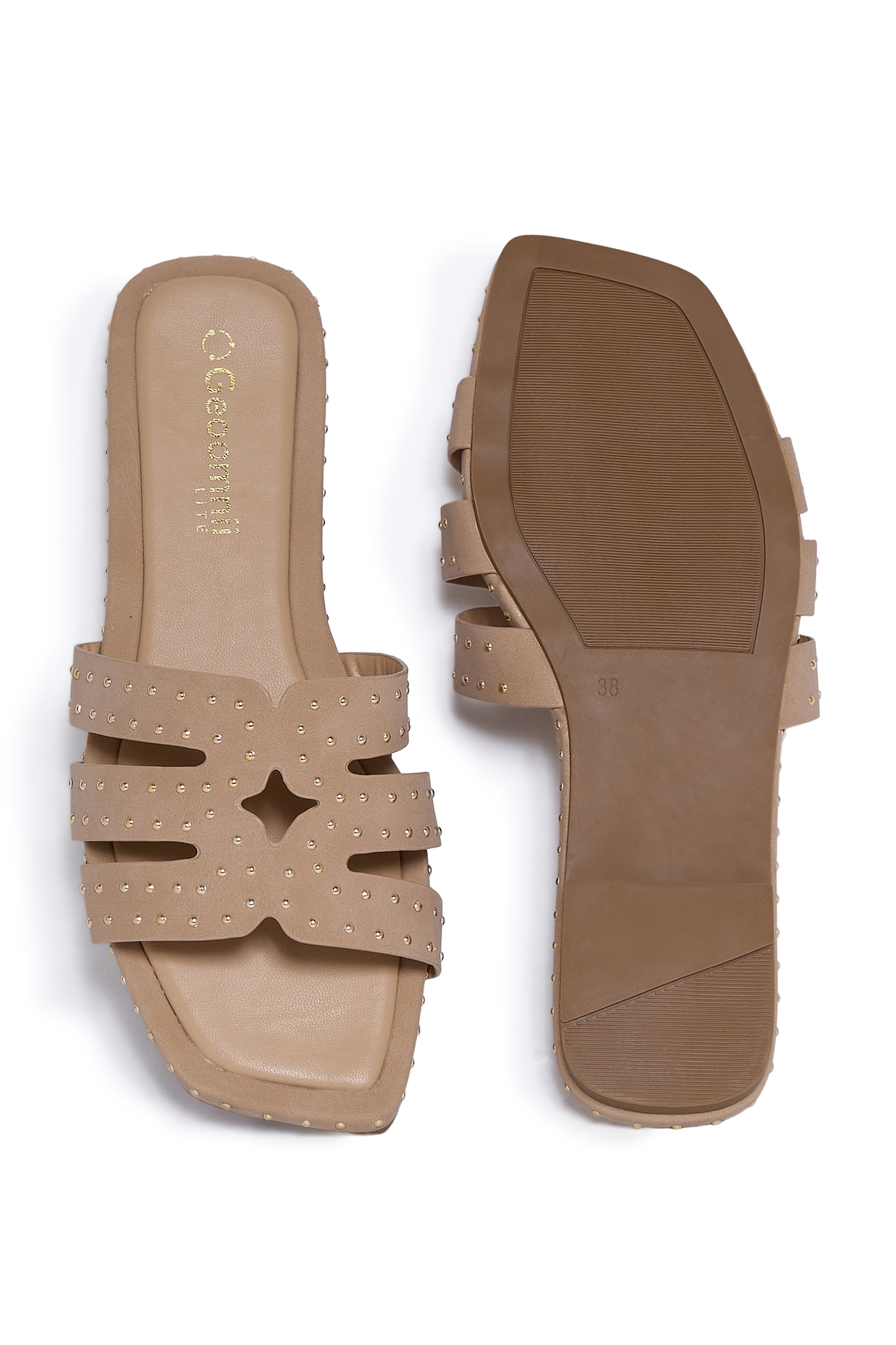 Beige Flat Slip-On Sandals