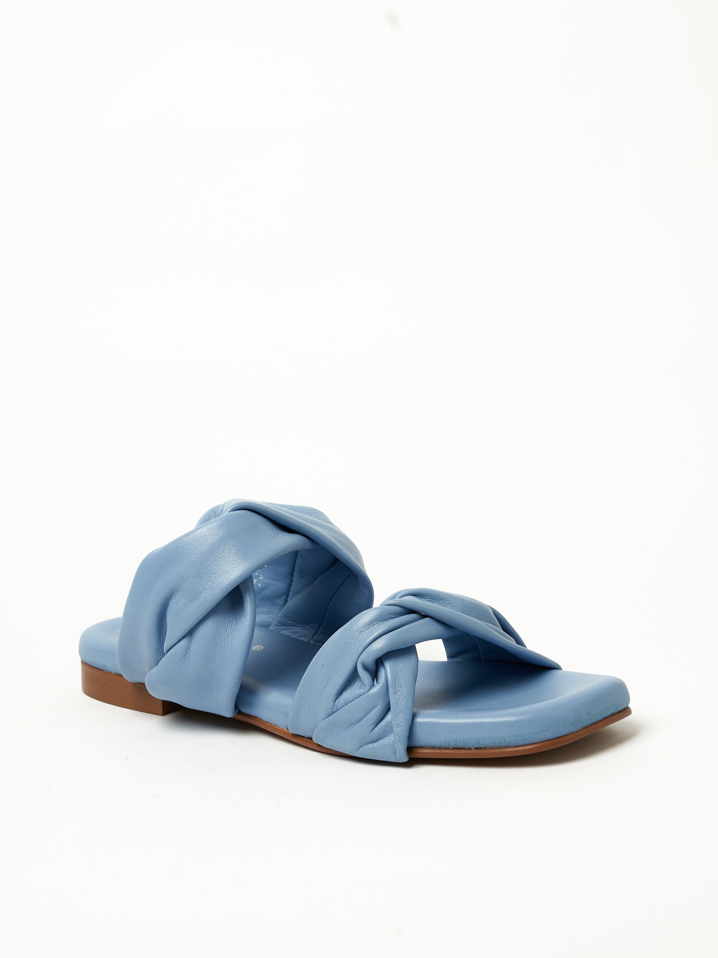 Blue Twisted Strap Flat Slip-On Sandals