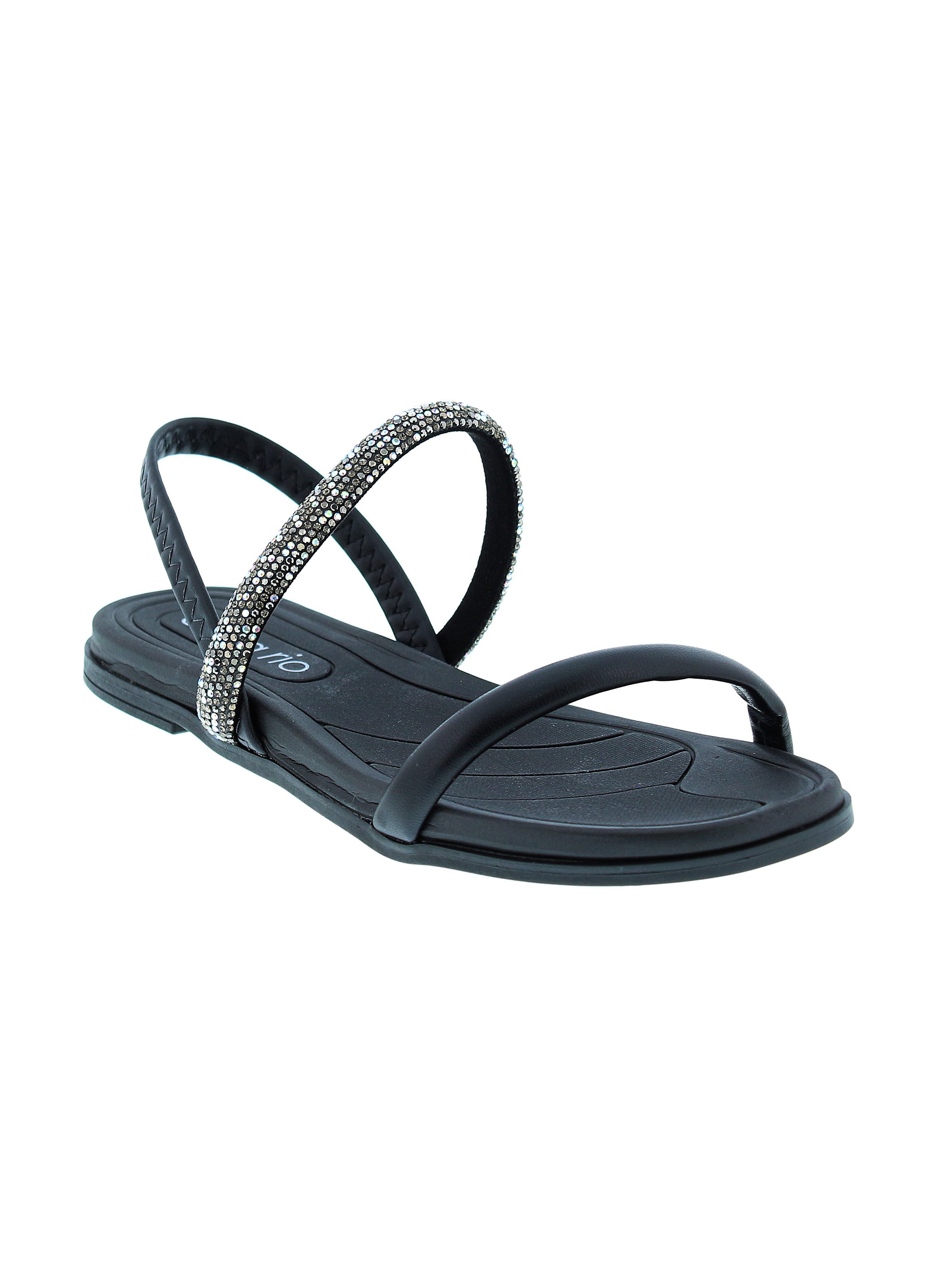 Black Crystal Embellished Flat Sandals