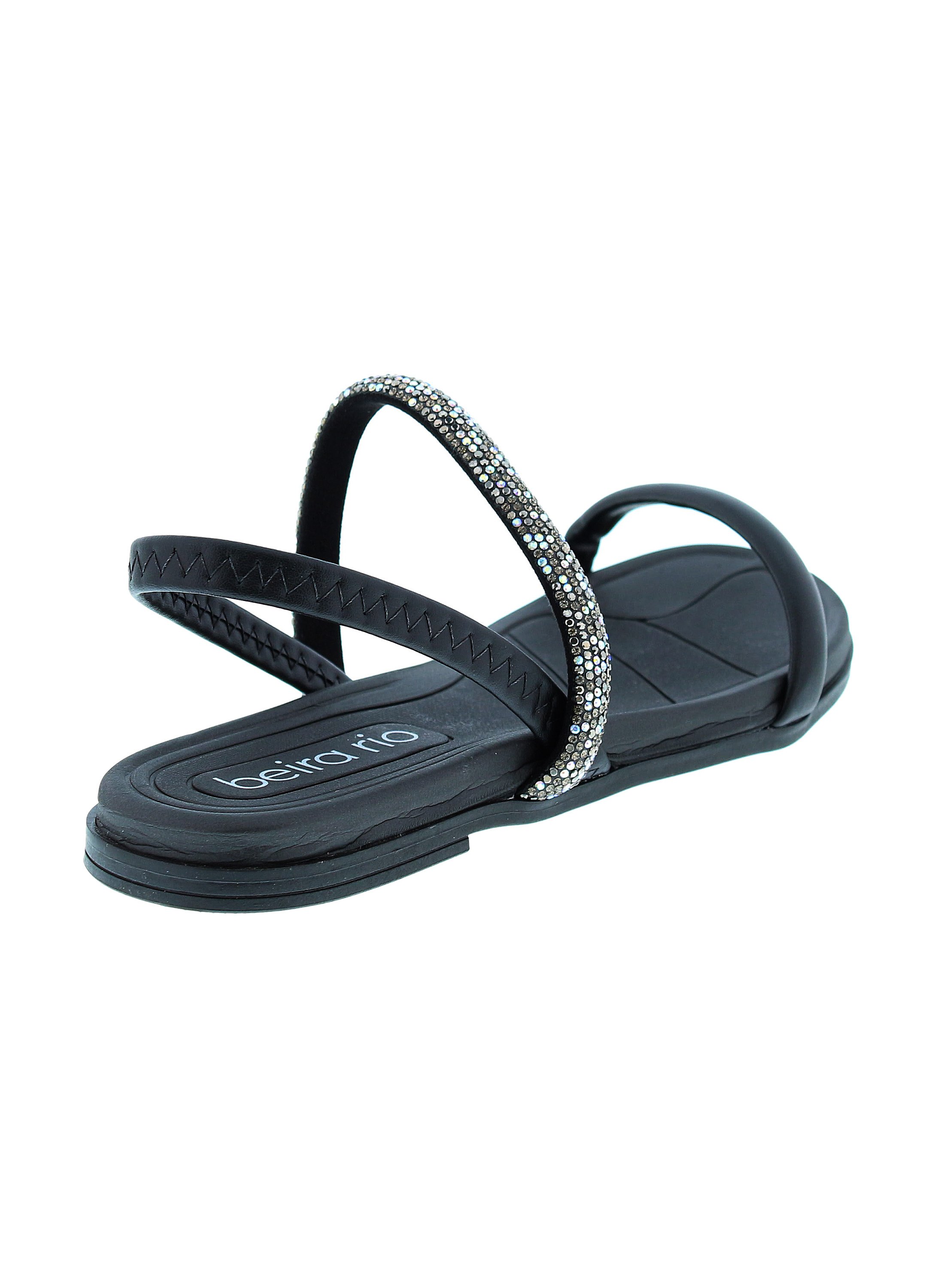 Black Crystal Embellished Flat Sandals