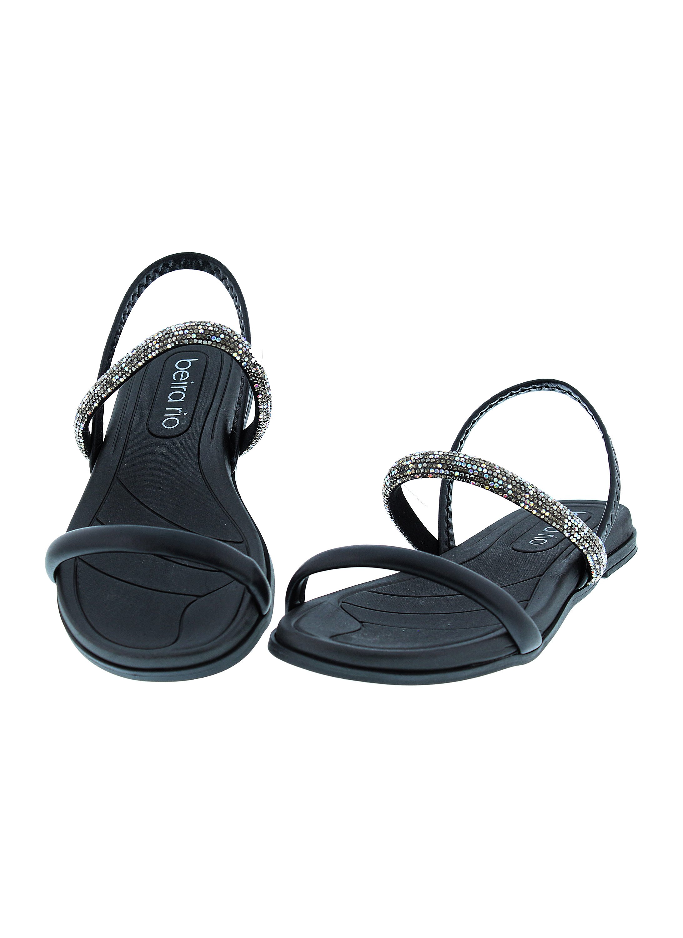 Black Crystal Embellished Flat Sandals