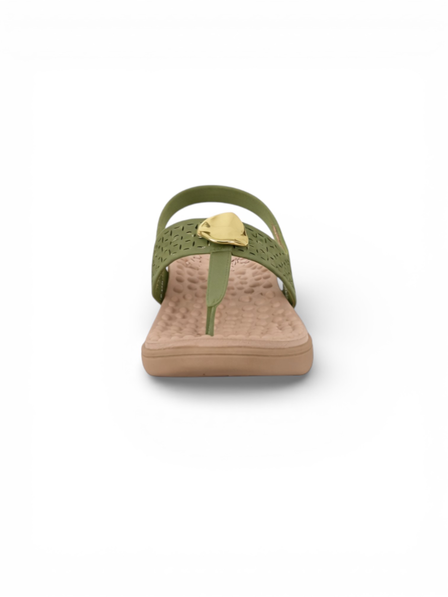 Green Slip-On Flat Sandals with Back Strap