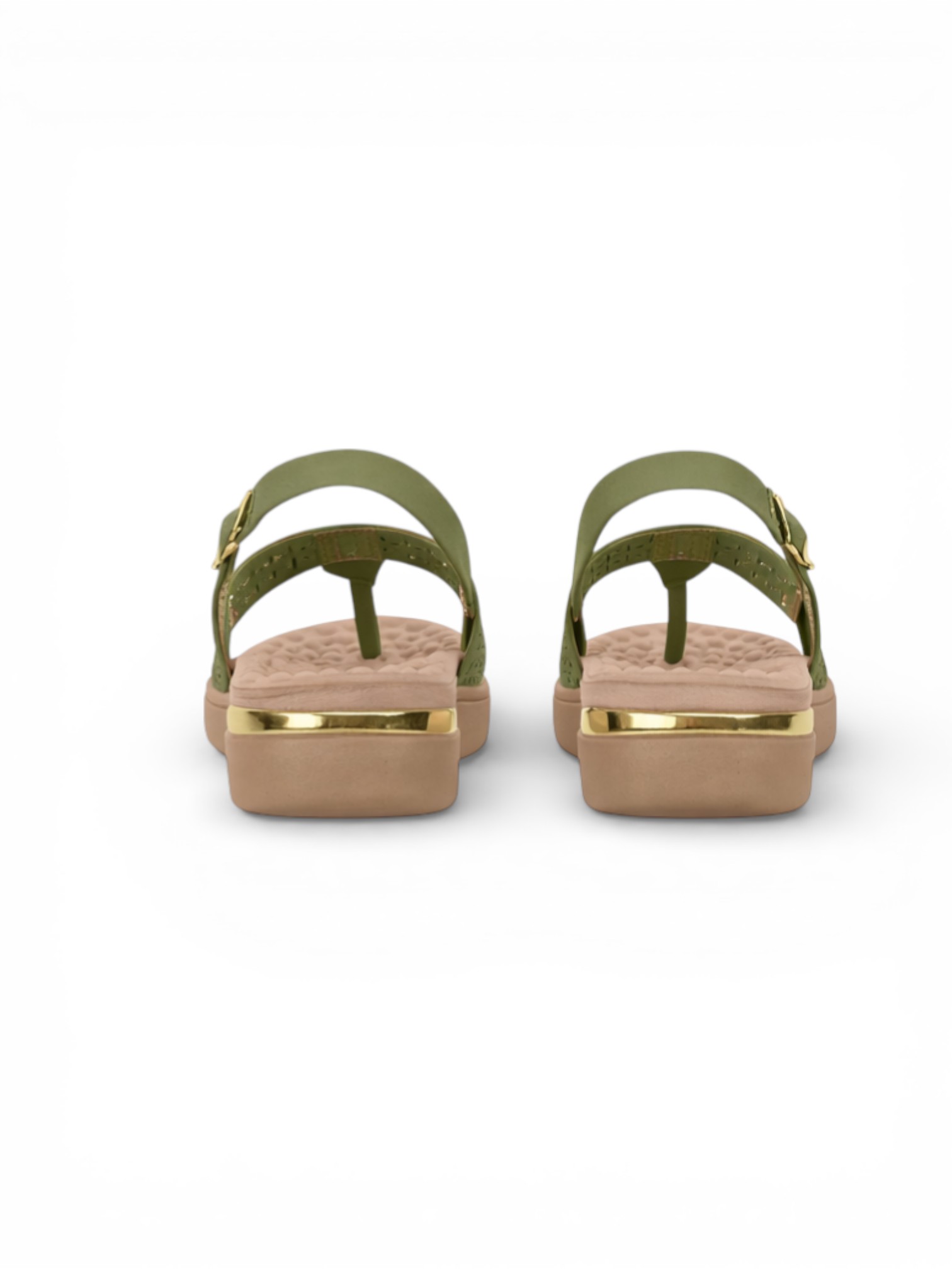 Green Slip-On Flat Sandals with Back Strap