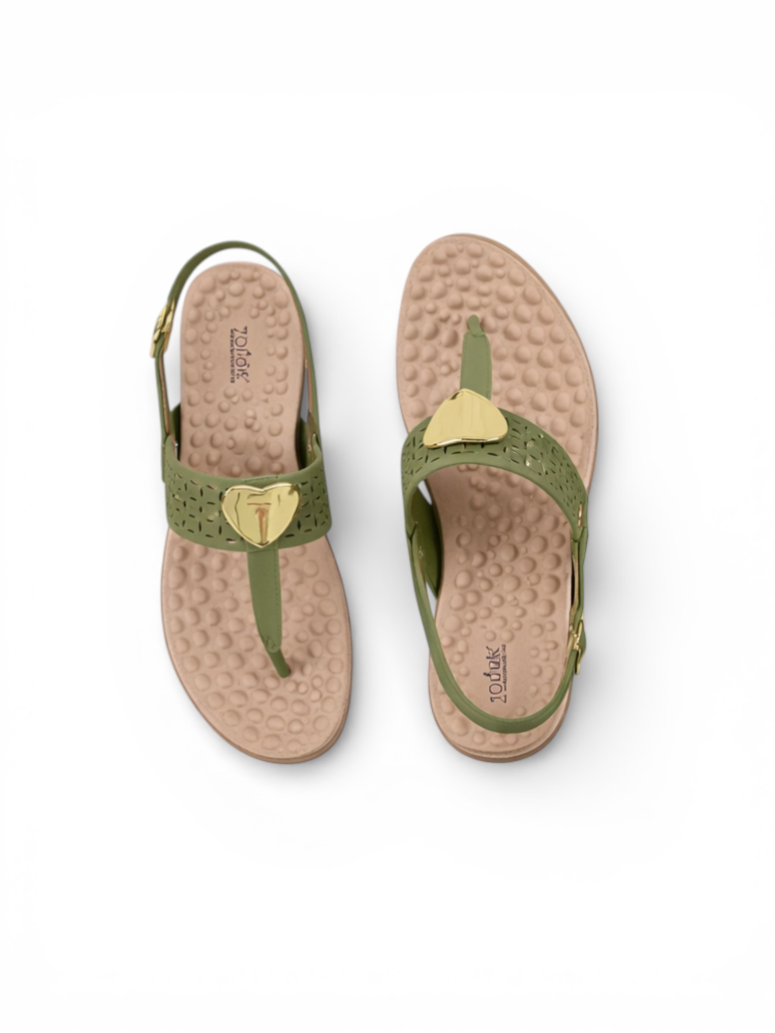 Green Slip-On Flat Sandals with Back Strap