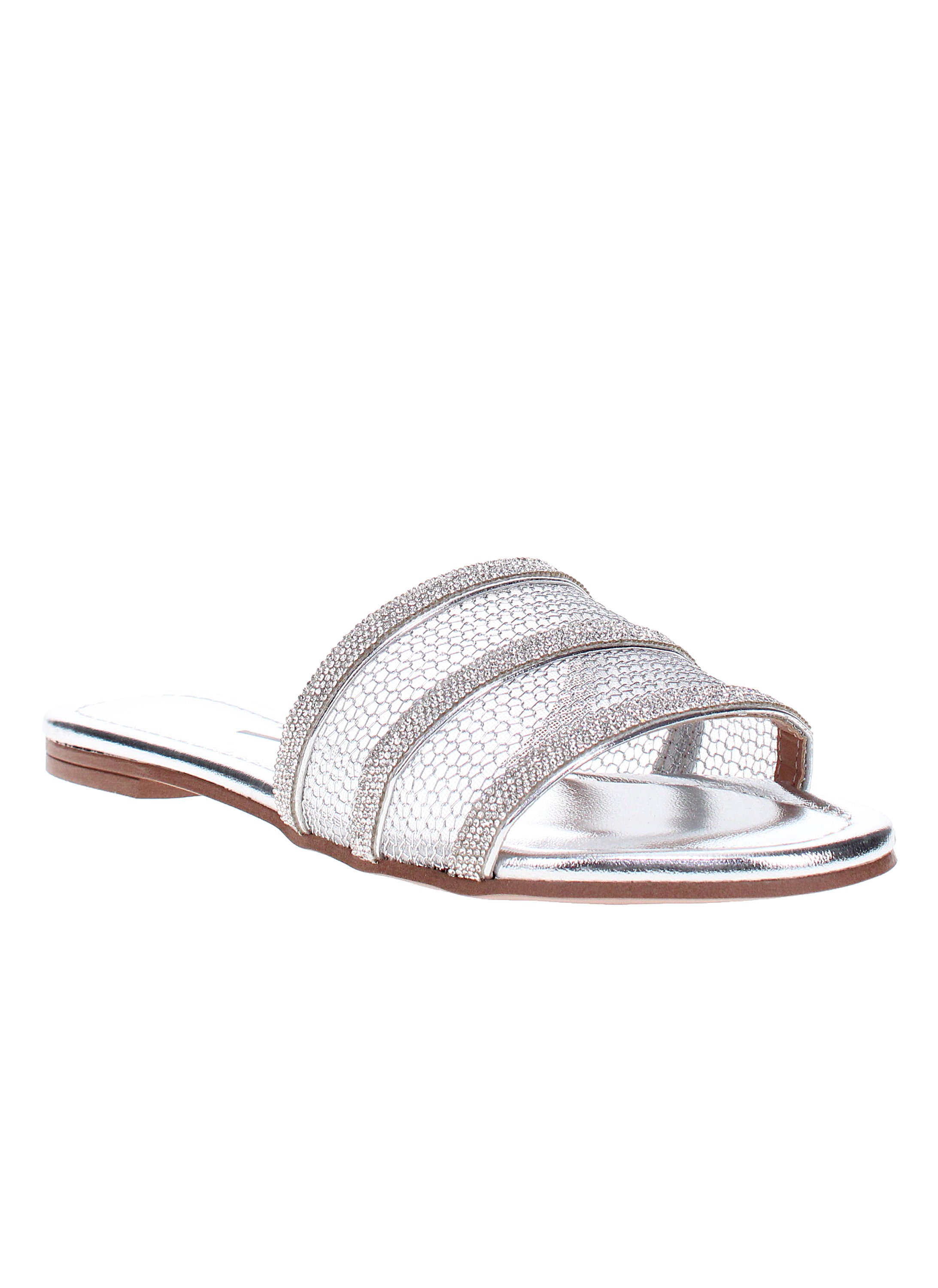 Silver Rhinestone Slip-On Flat Sandals