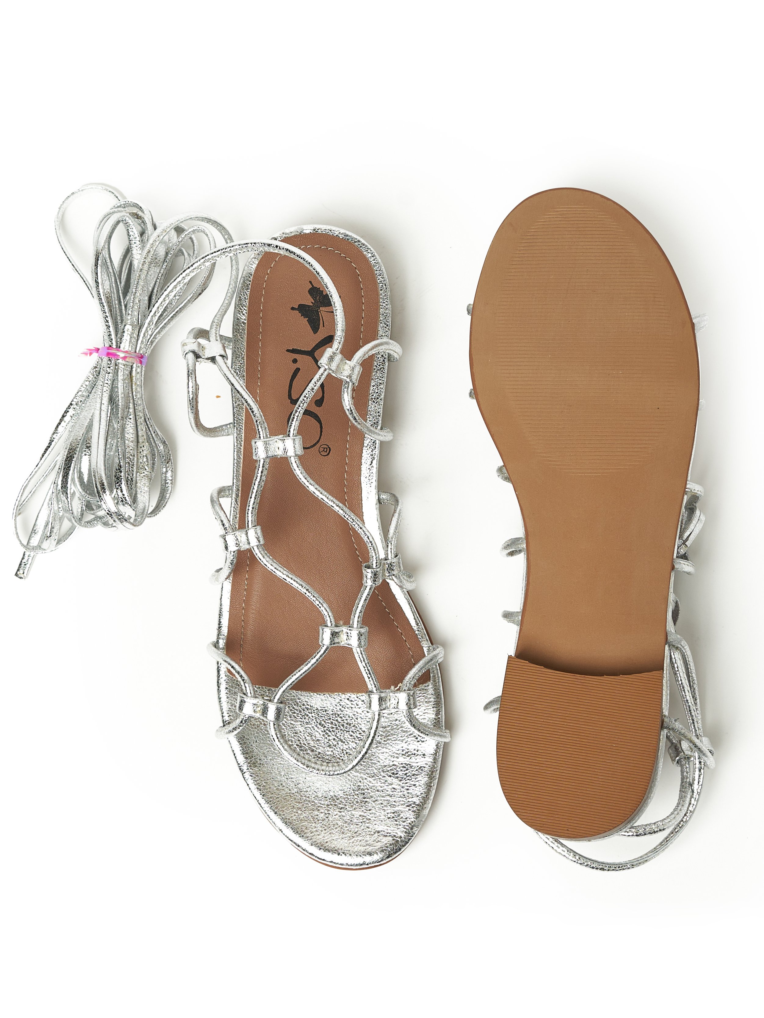 Silver Metallic Flat Gladiator Sandals