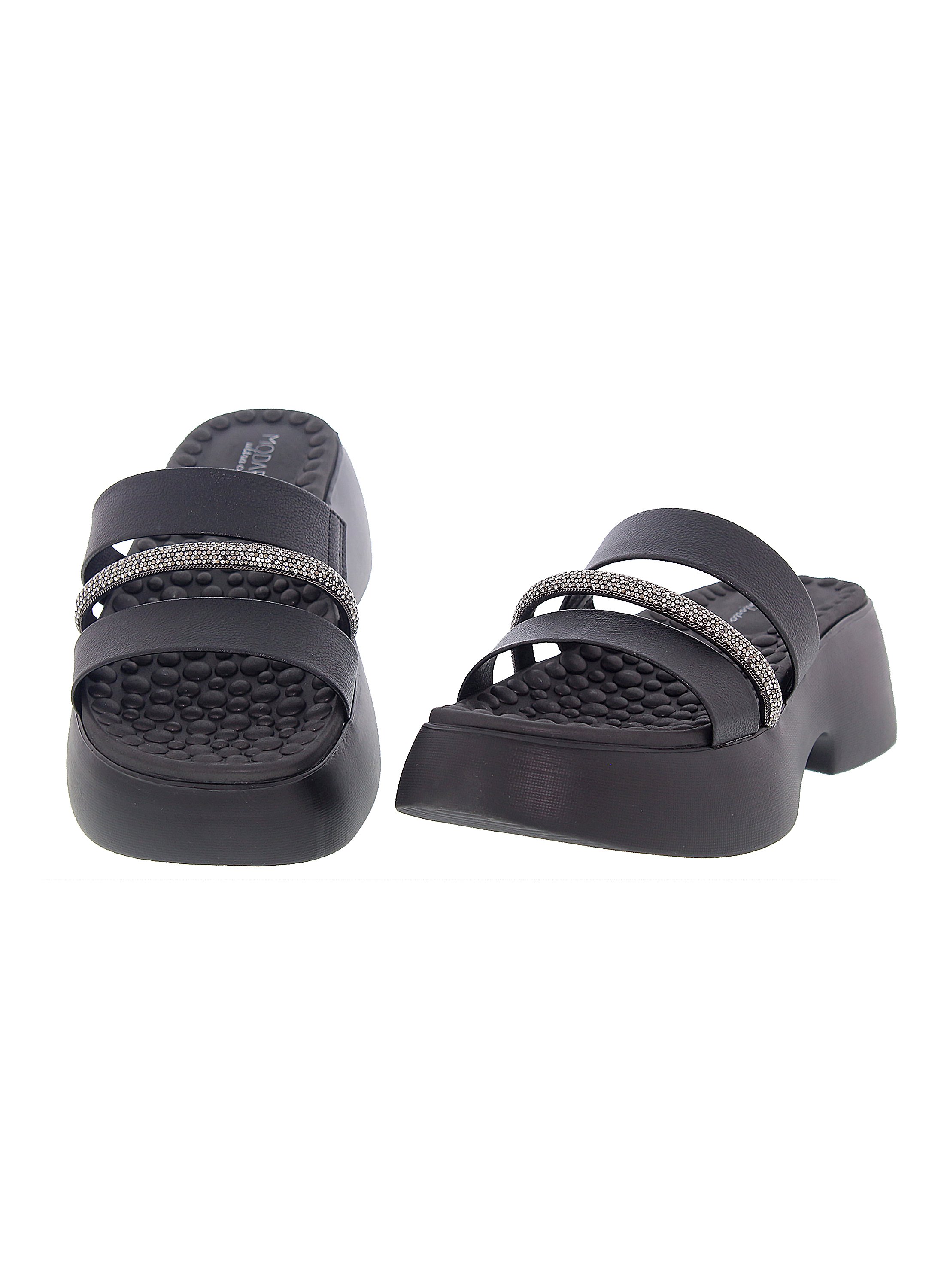 Black Embellished Slip-On Flat Sandals