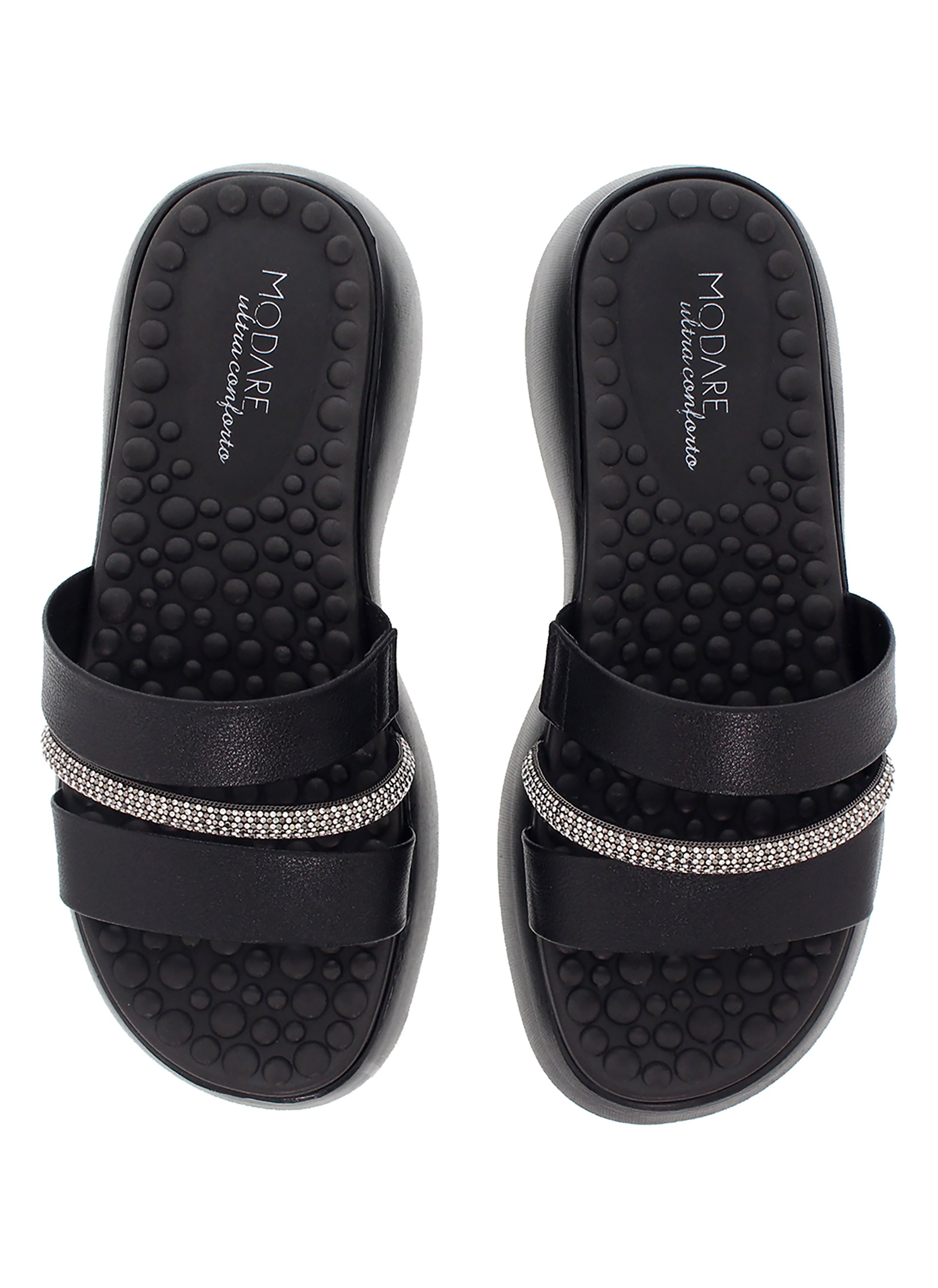 Black Embellished Slip-On Flat Sandals