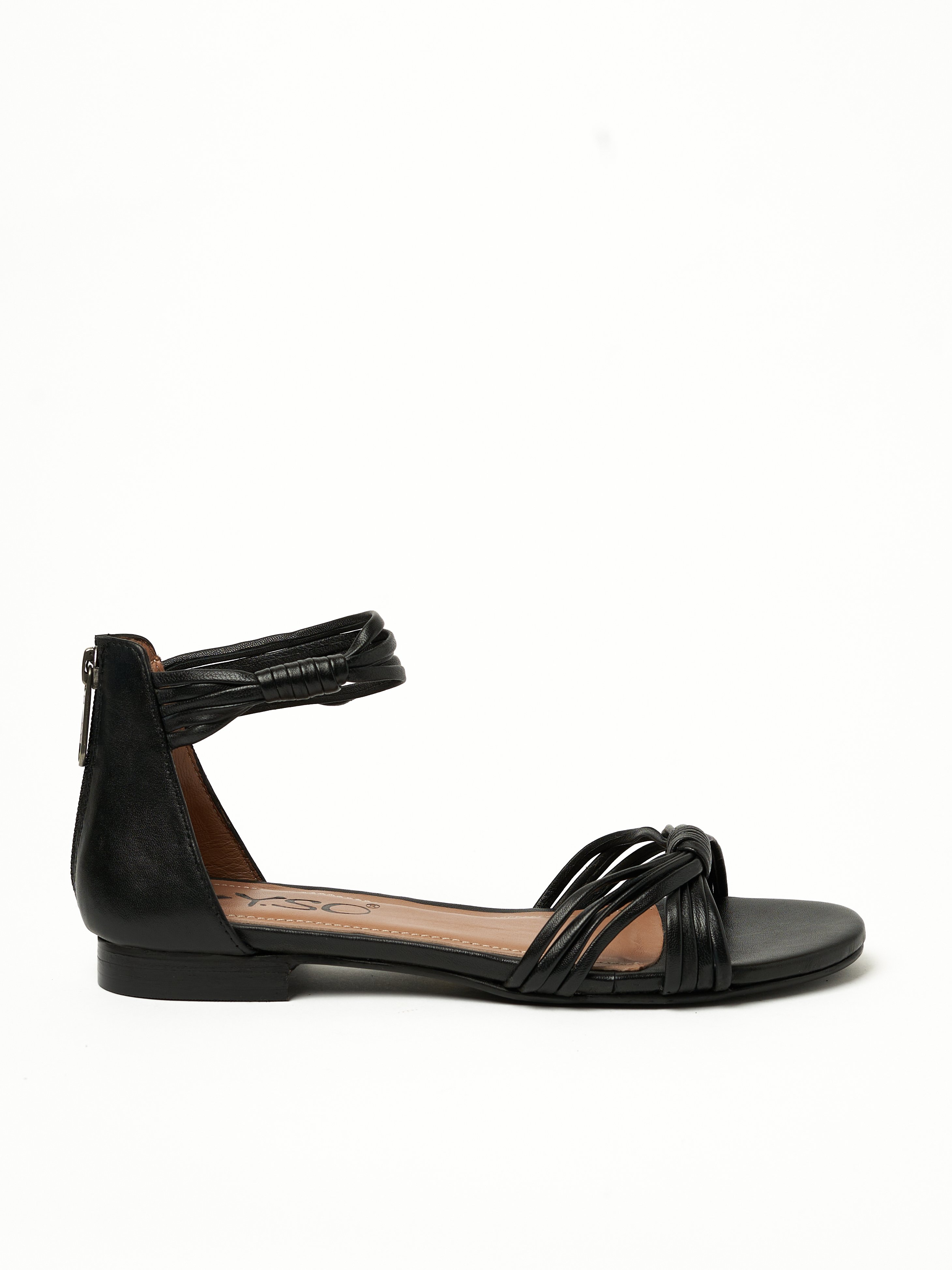 Black Flat Slip-On Sandals with Ankle Tie Detail
