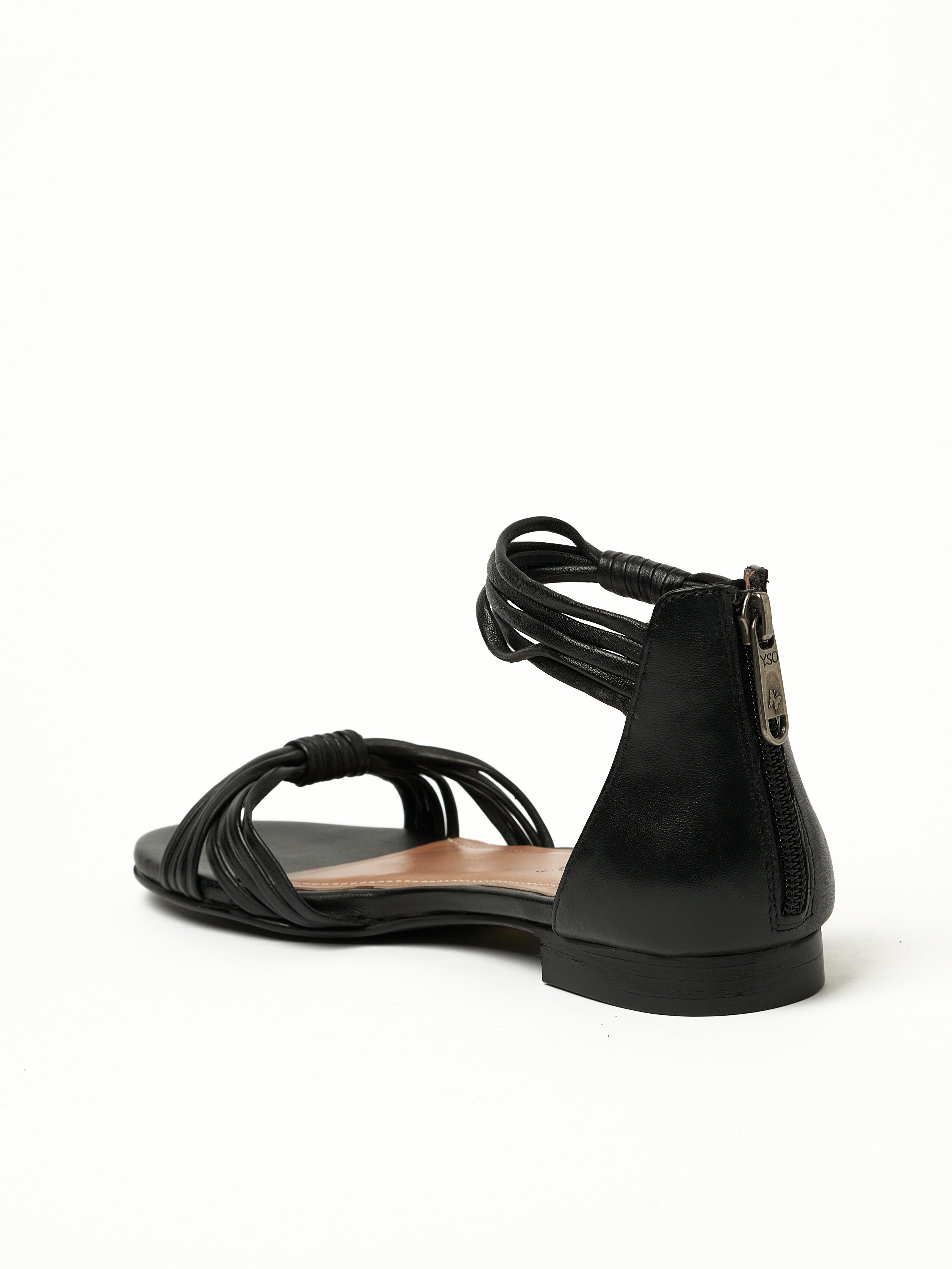 Black Flat Slip-On Sandals with Ankle Tie Detail
