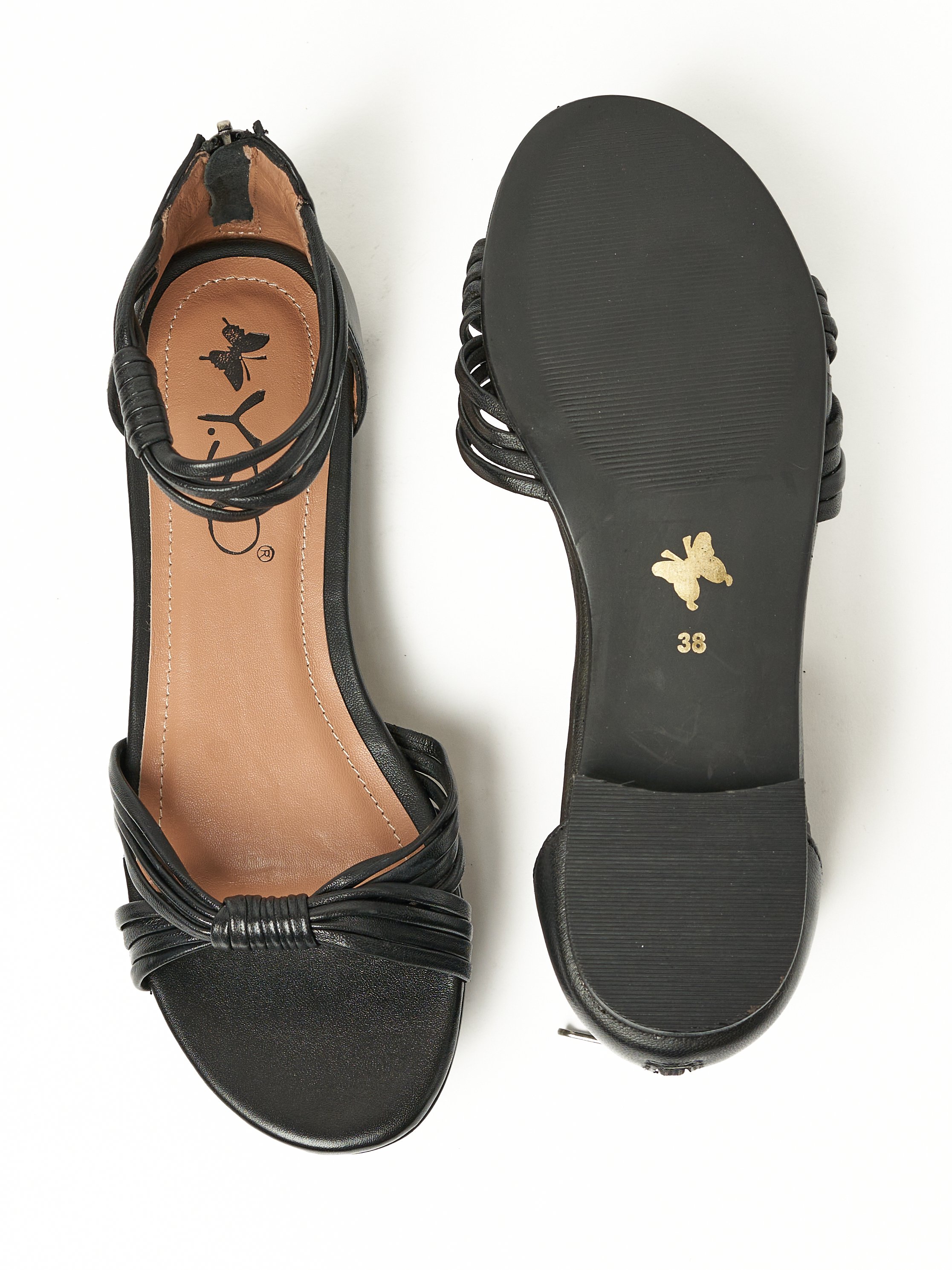 Black Flat Slip-On Sandals with Ankle Tie Detail