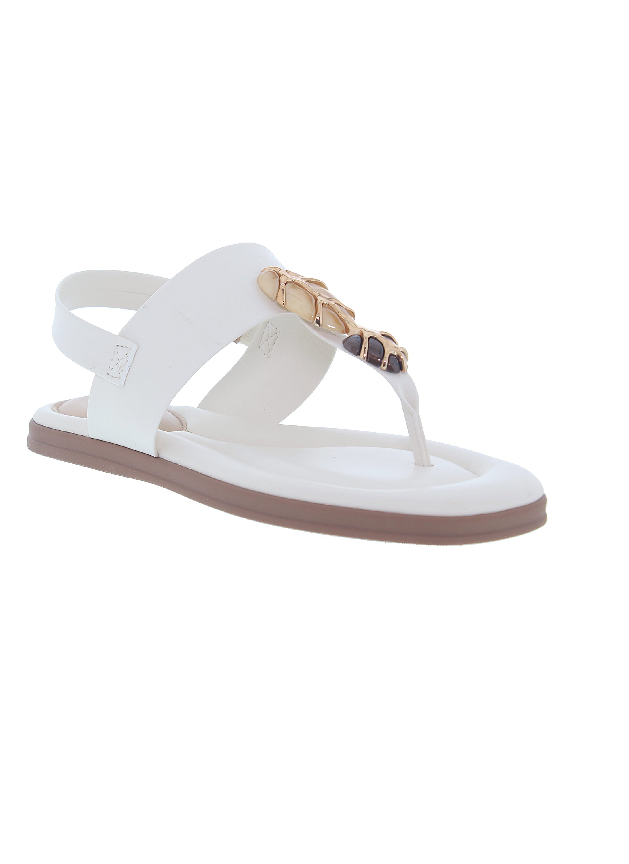 Off-White Flat Slip-On Sandals with Embellished Toe Strap