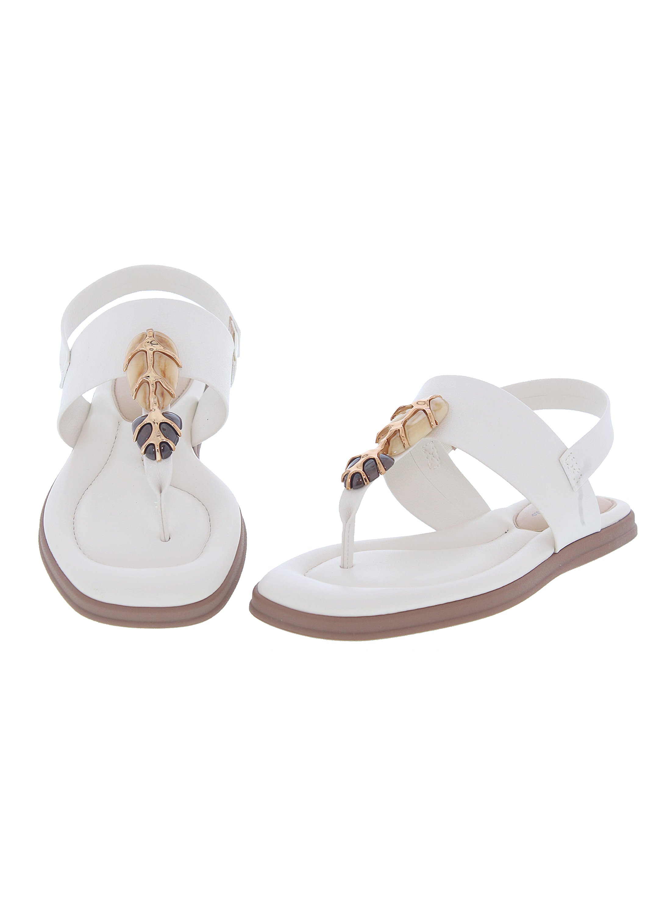Off-White Flat Slip-On Sandals with Embellished Toe Strap