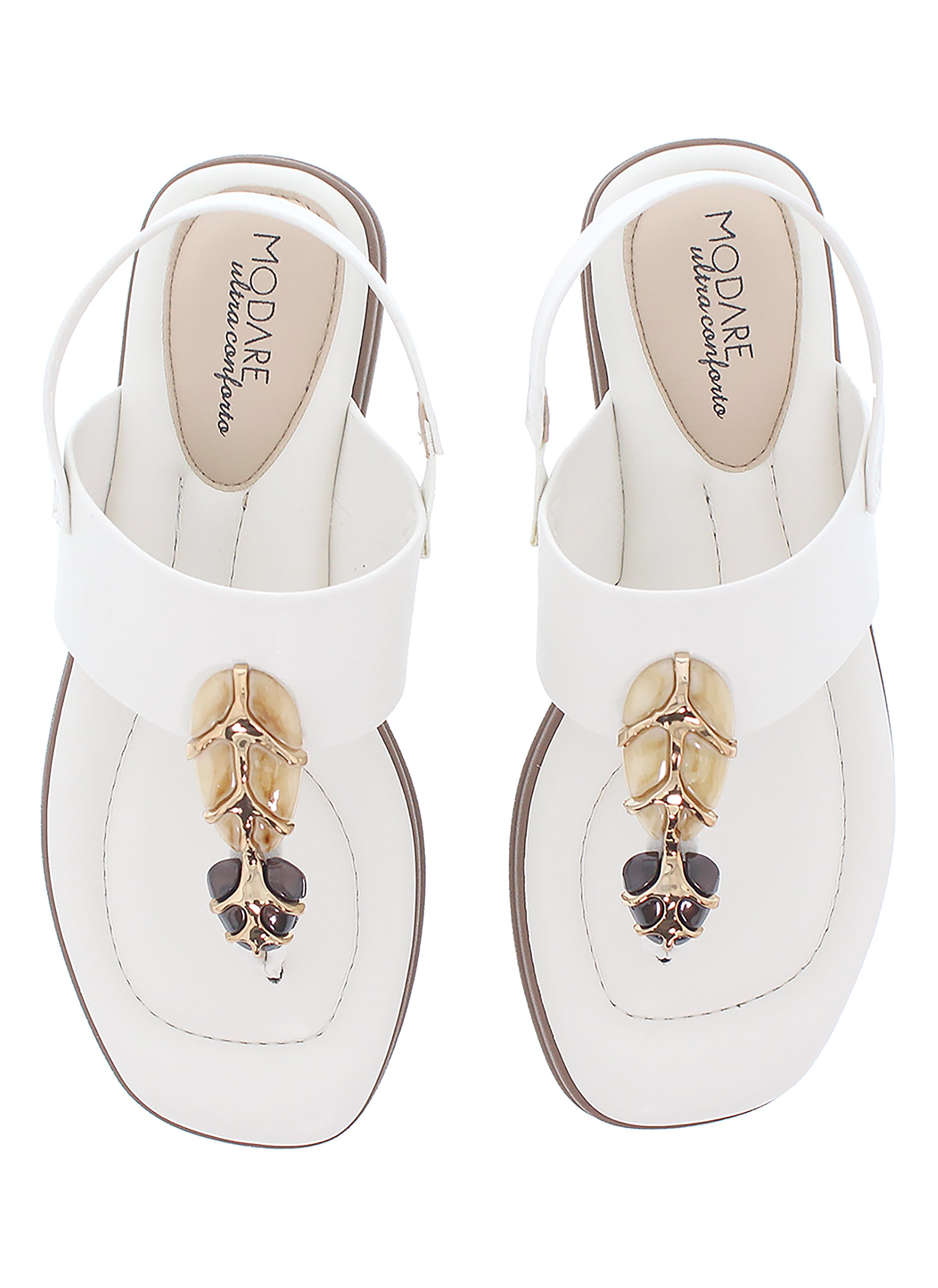 Off-White Flat Slip-On Sandals with Embellished Toe Strap