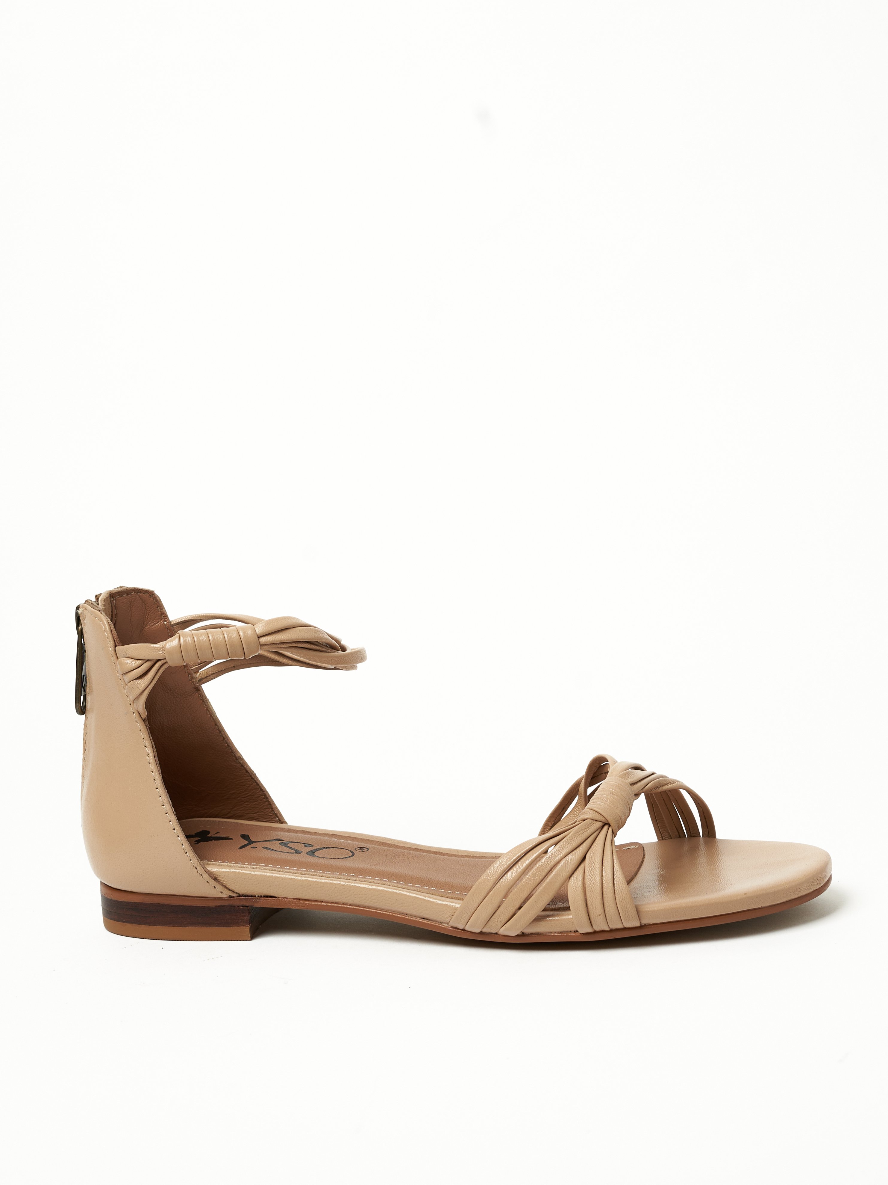Nude Flat Slip-On Sandals with Ankle Strap