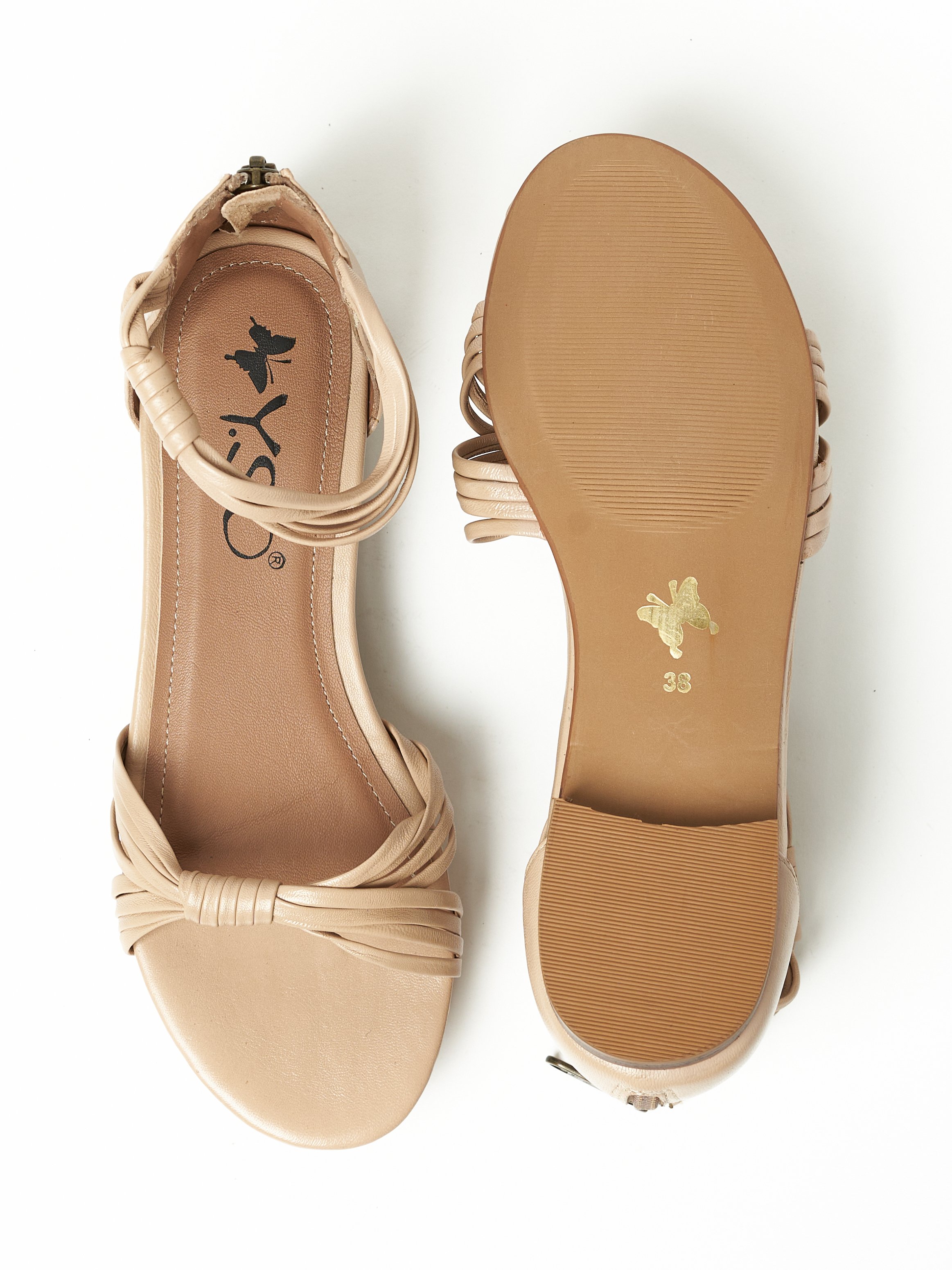 Nude Flat Slip-On Sandals with Ankle Strap