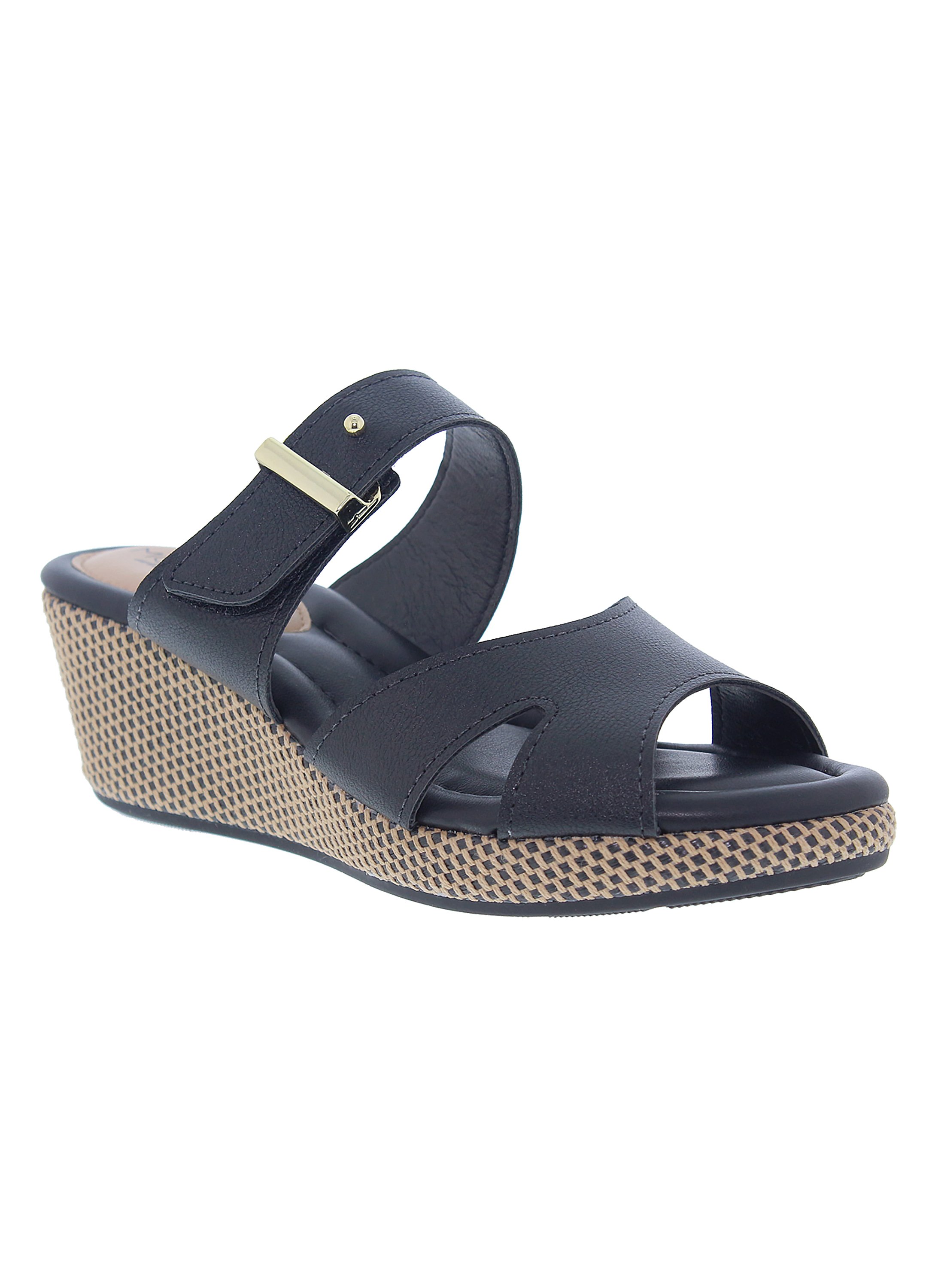 Black Wedge Slip-On Sandals