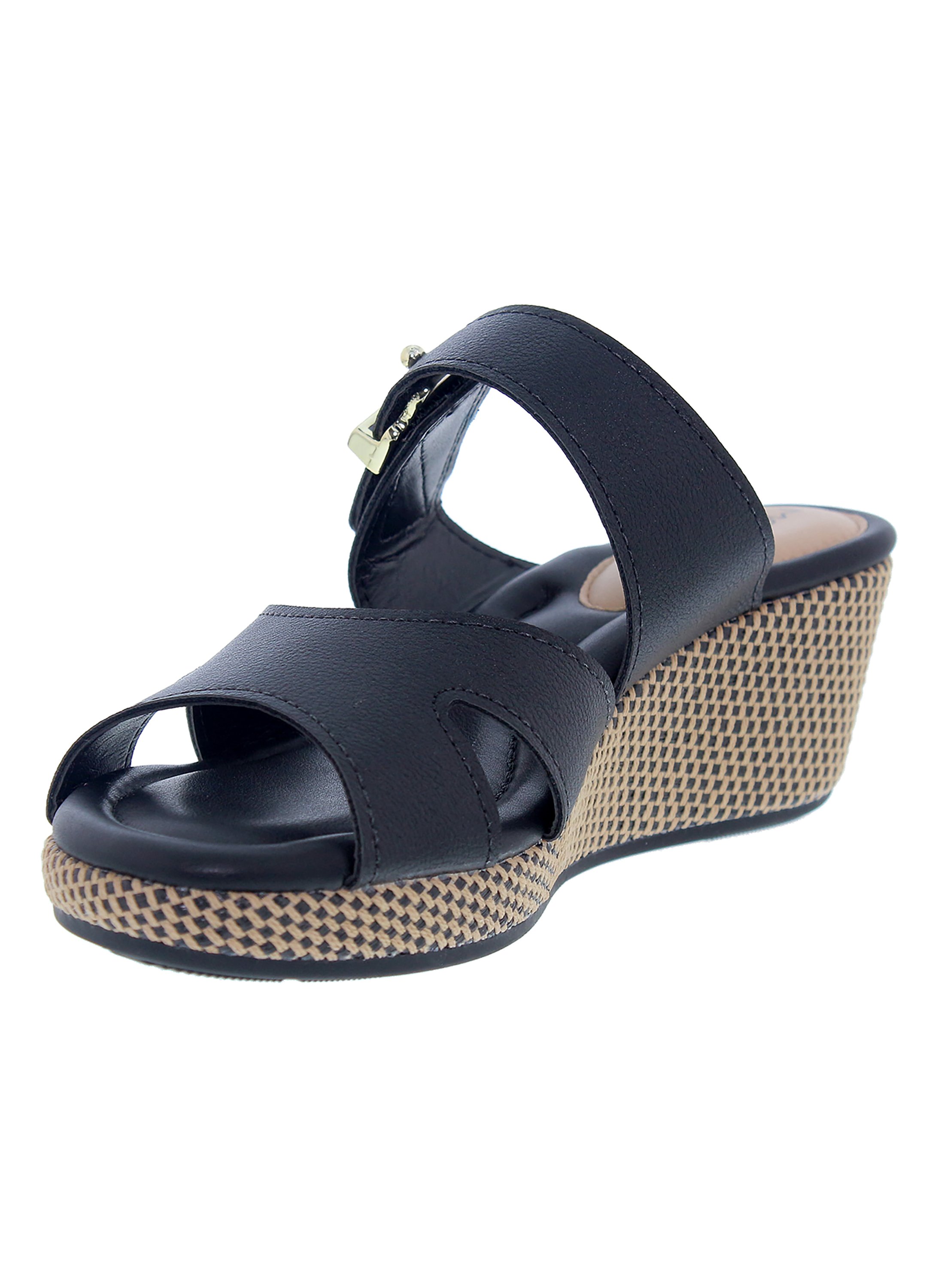 Black Wedge Slip-On Sandals