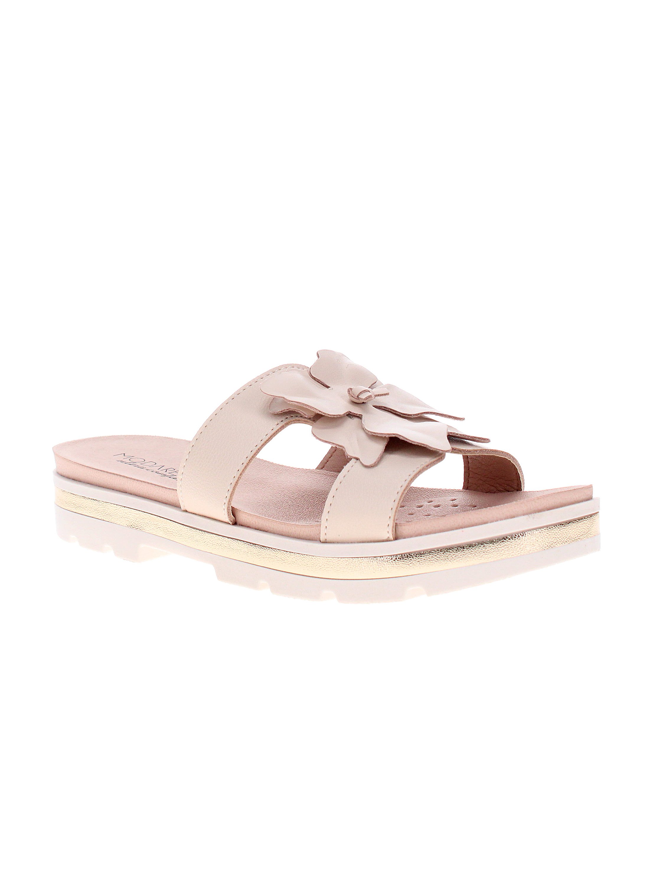 Beige Floral Slip-On Flat Sandals