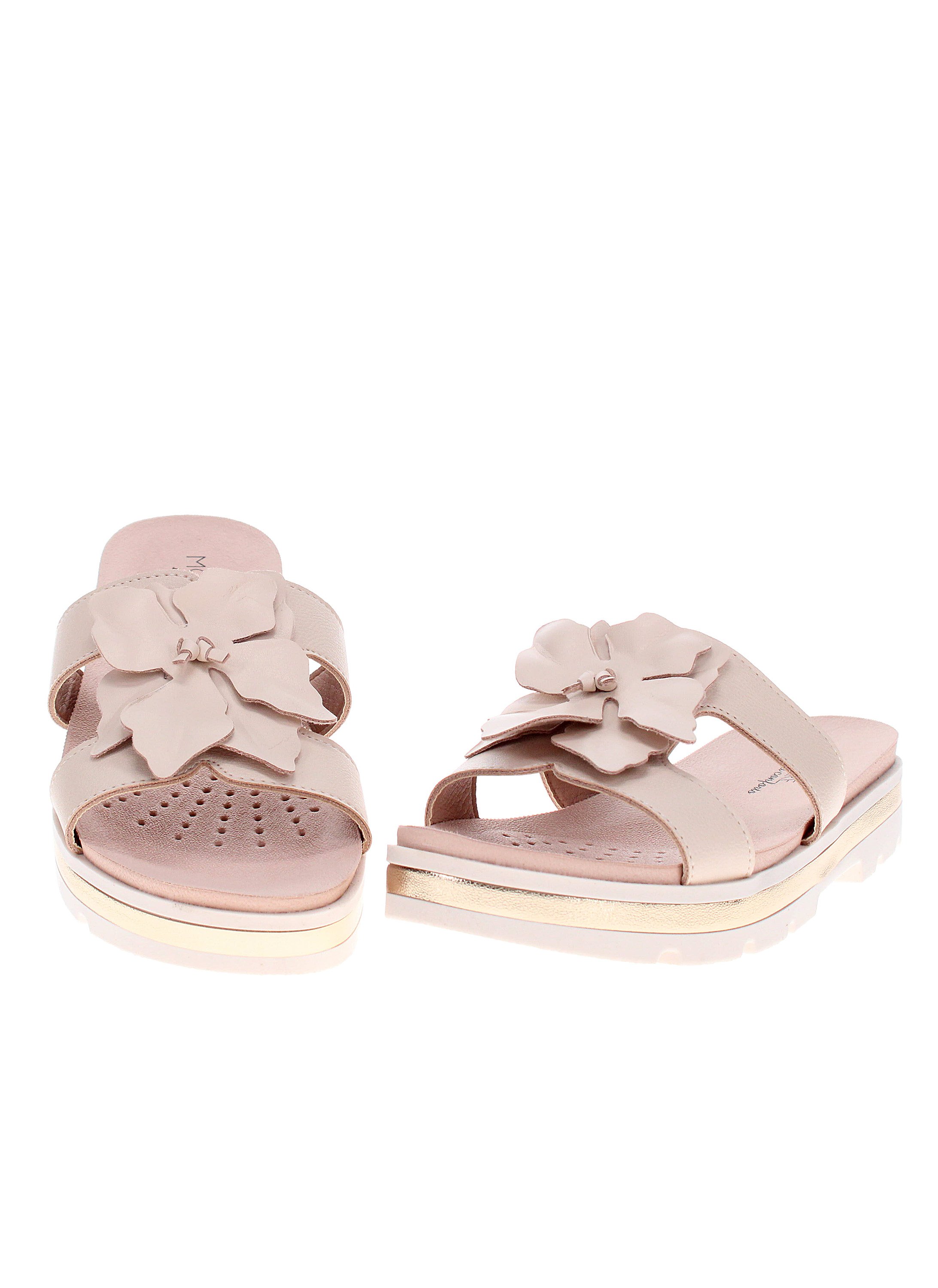 Beige Floral Slip-On Flat Sandals
