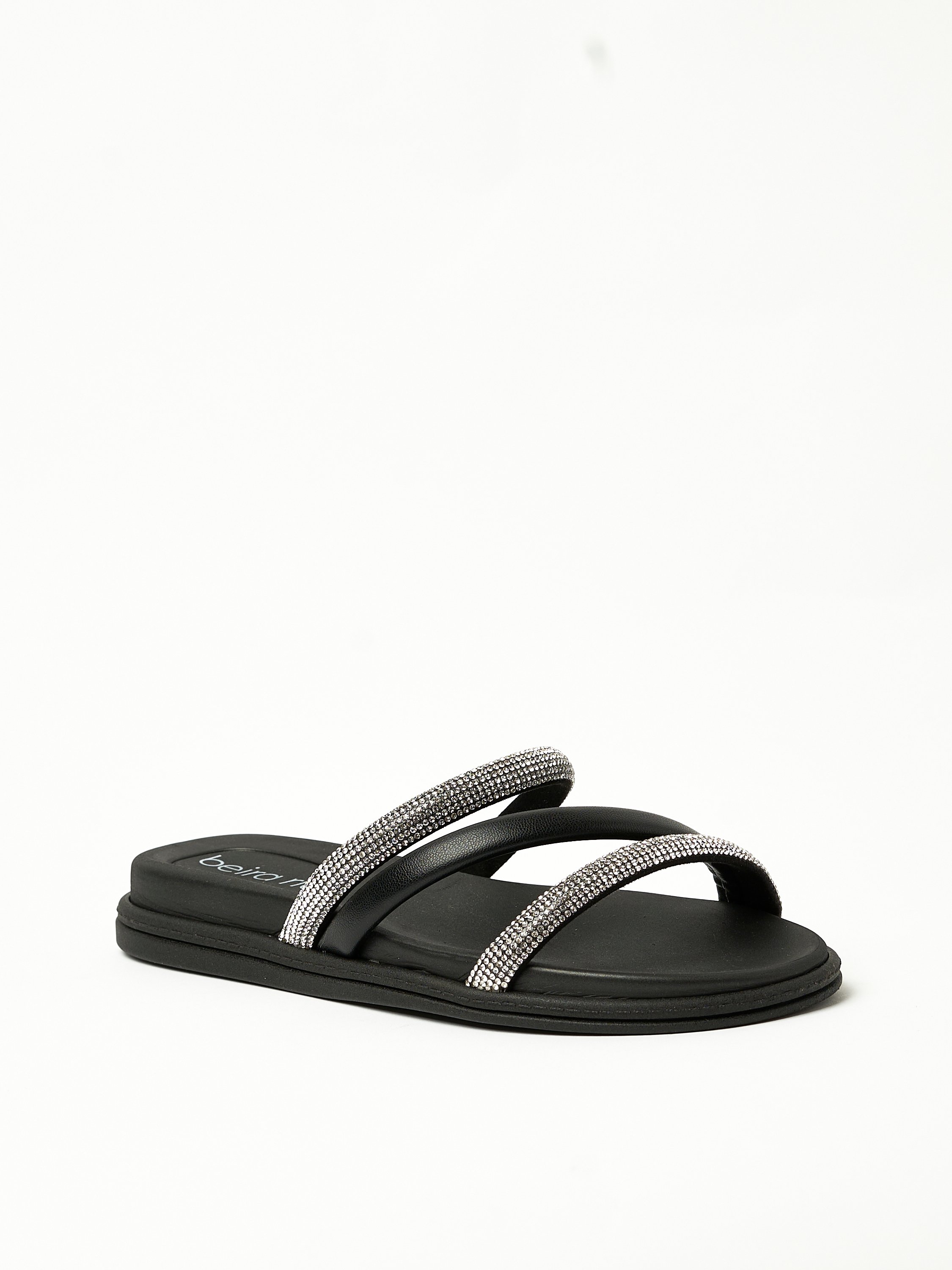 Black Rhinestone Flat Sandals