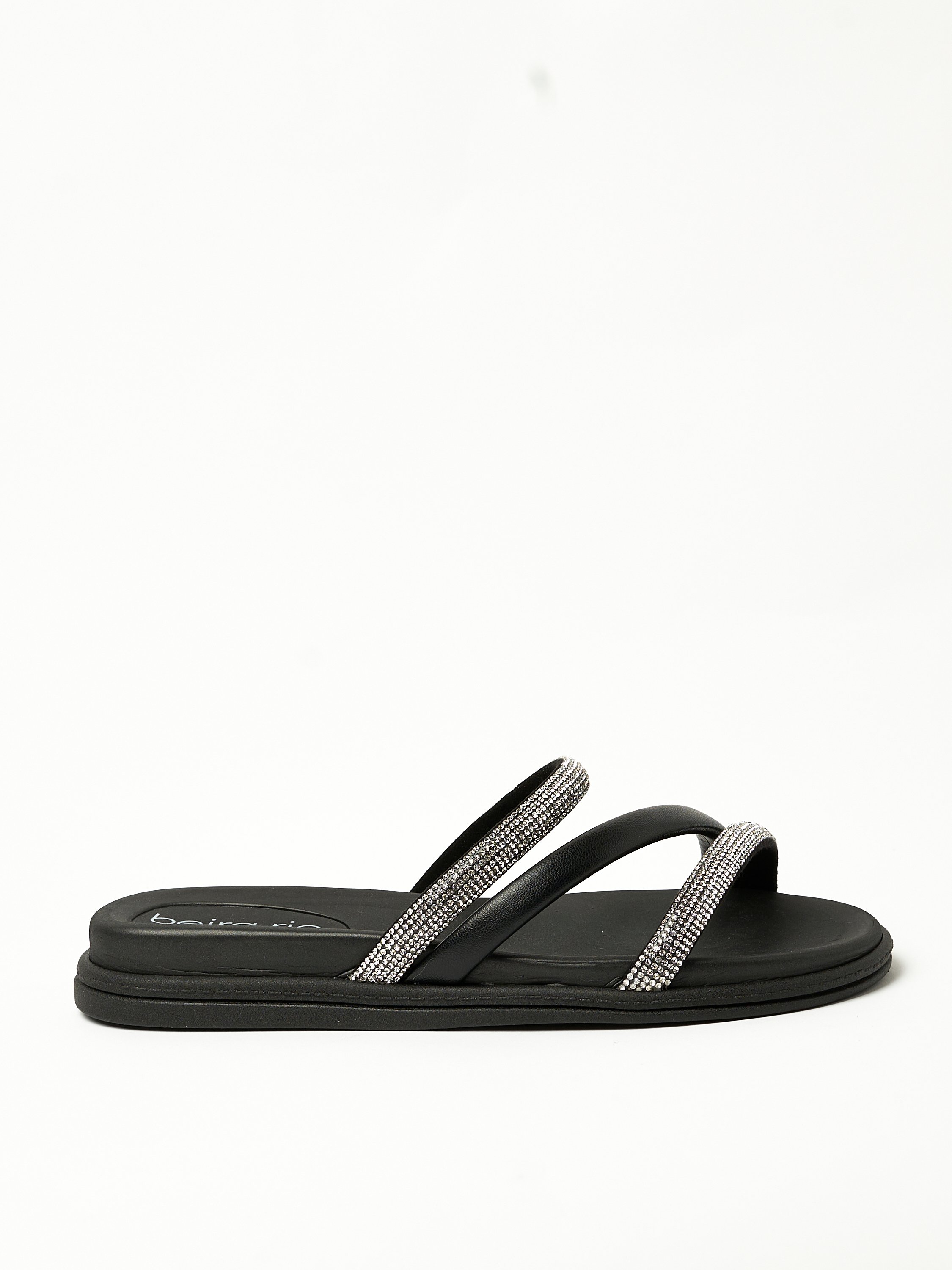 Black Rhinestone Flat Sandals