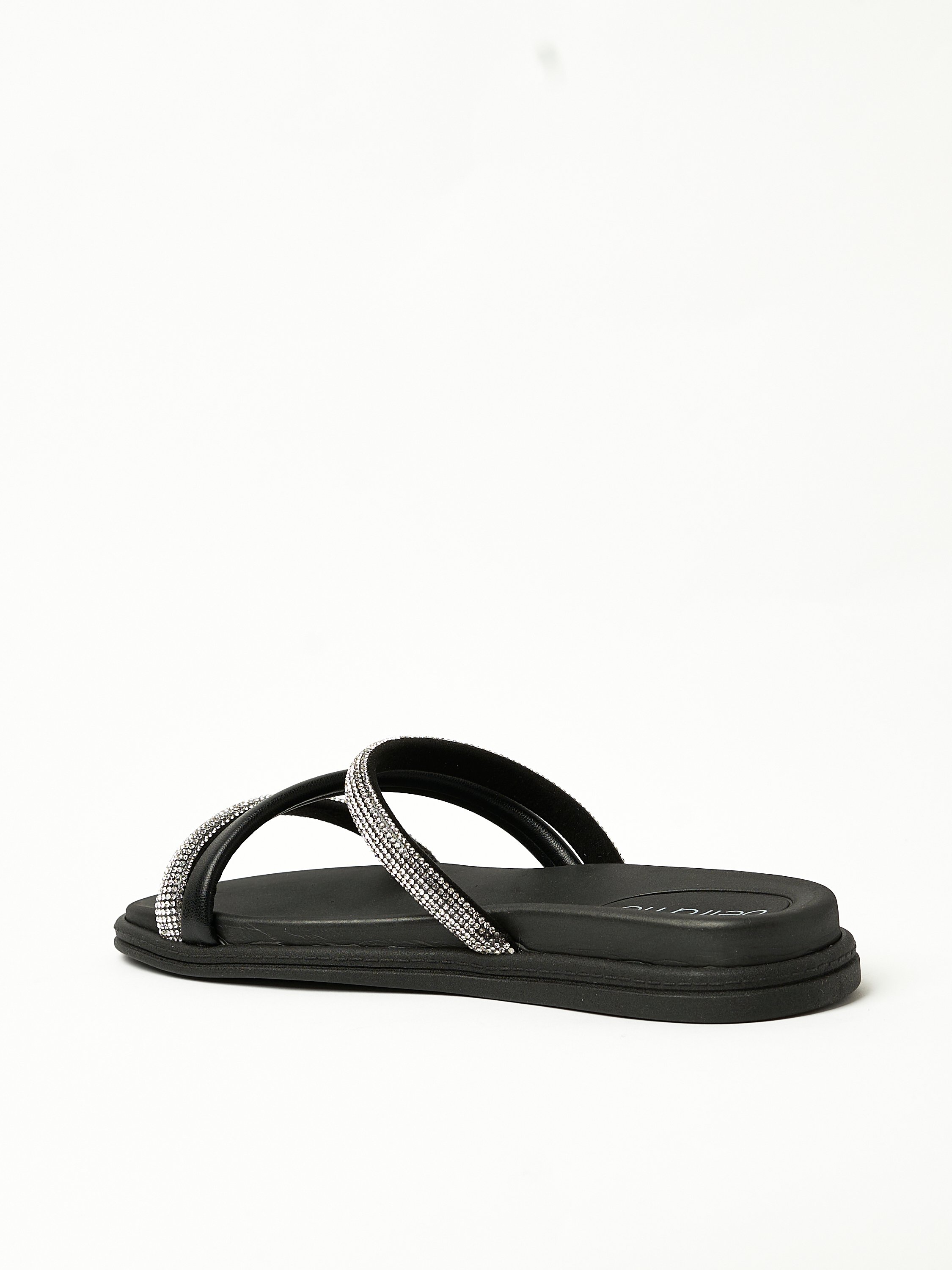 Black Rhinestone Flat Sandals