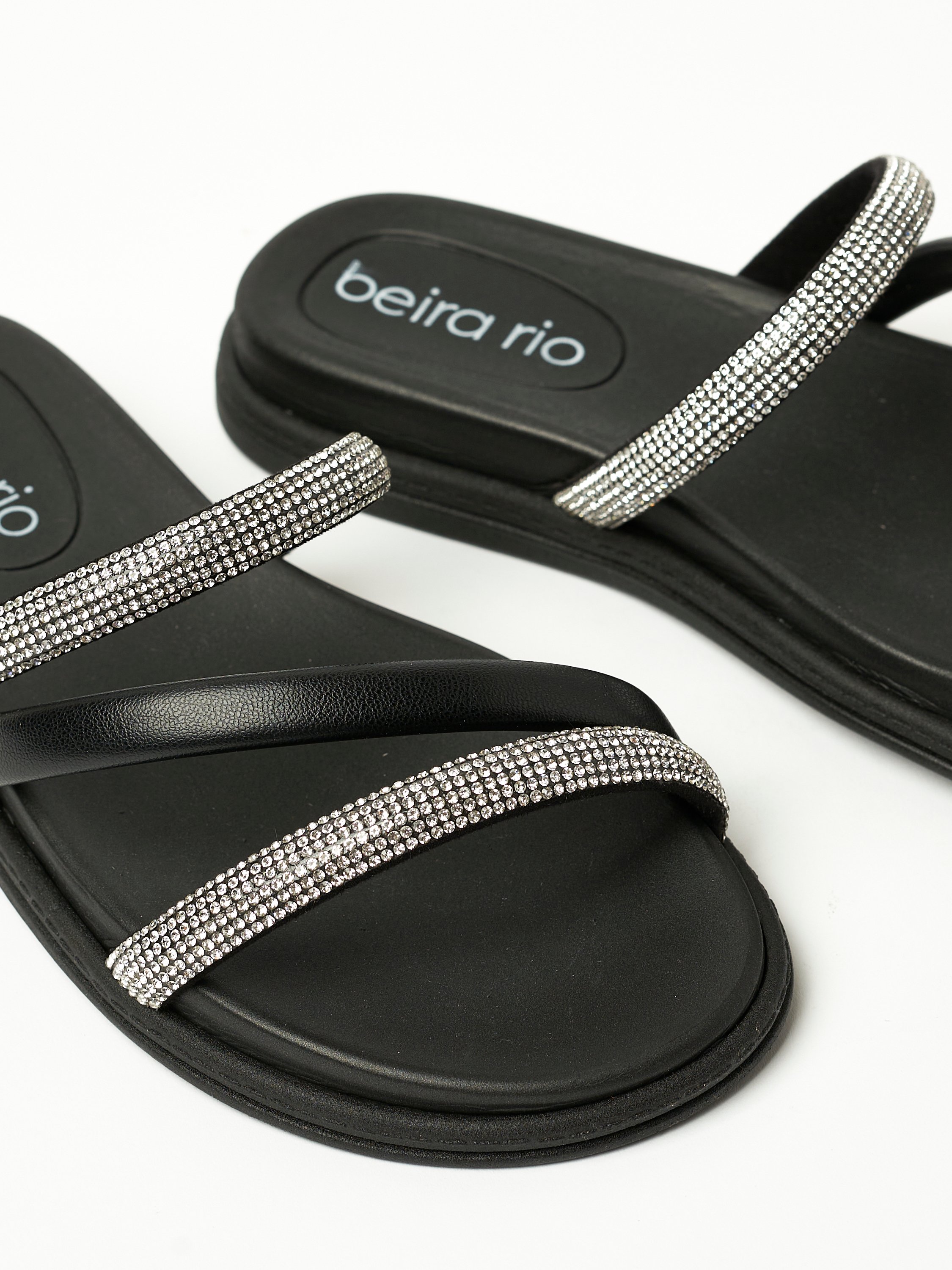 Black Rhinestone Flat Sandals