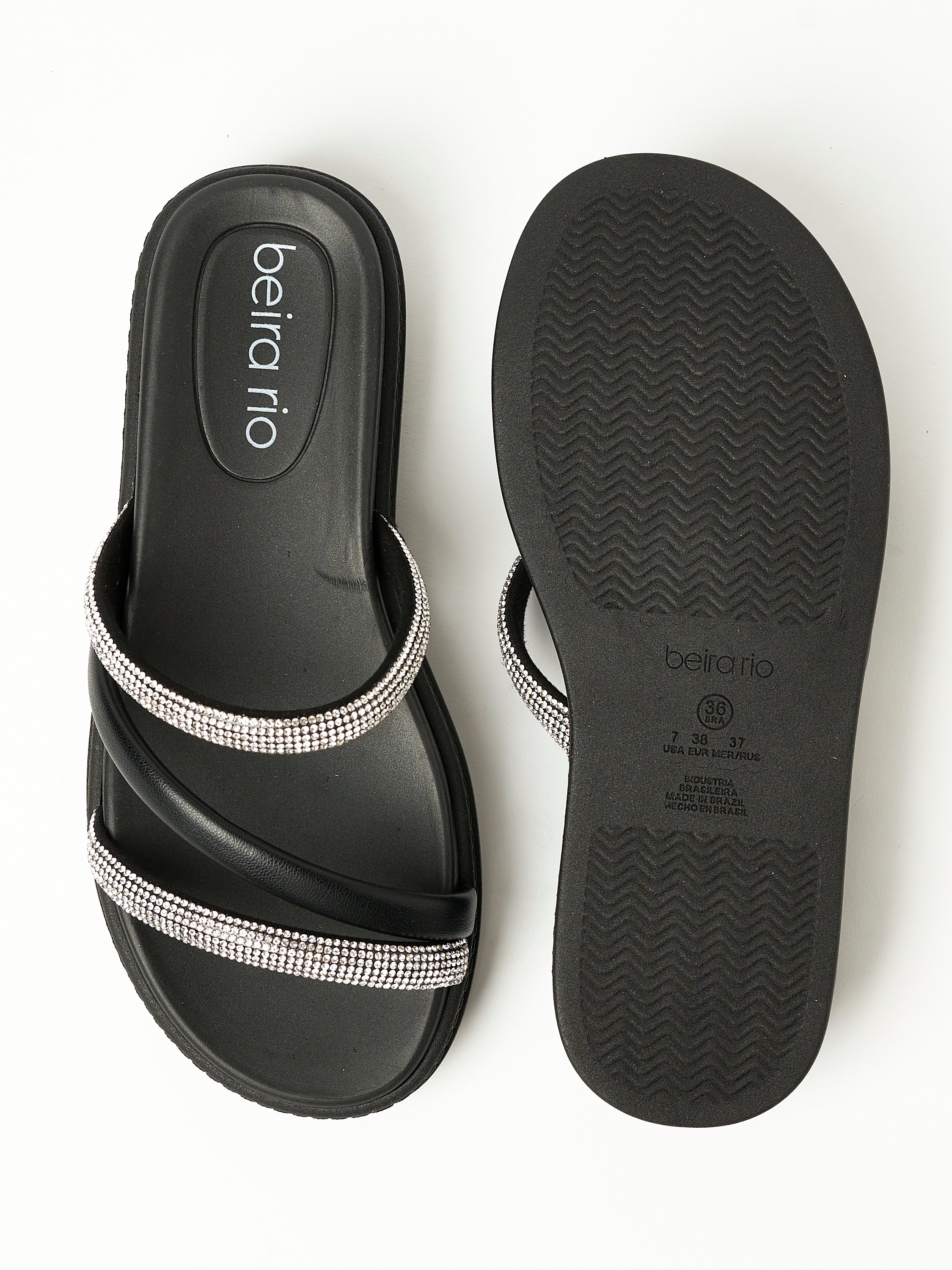 Black Rhinestone Flat Sandals