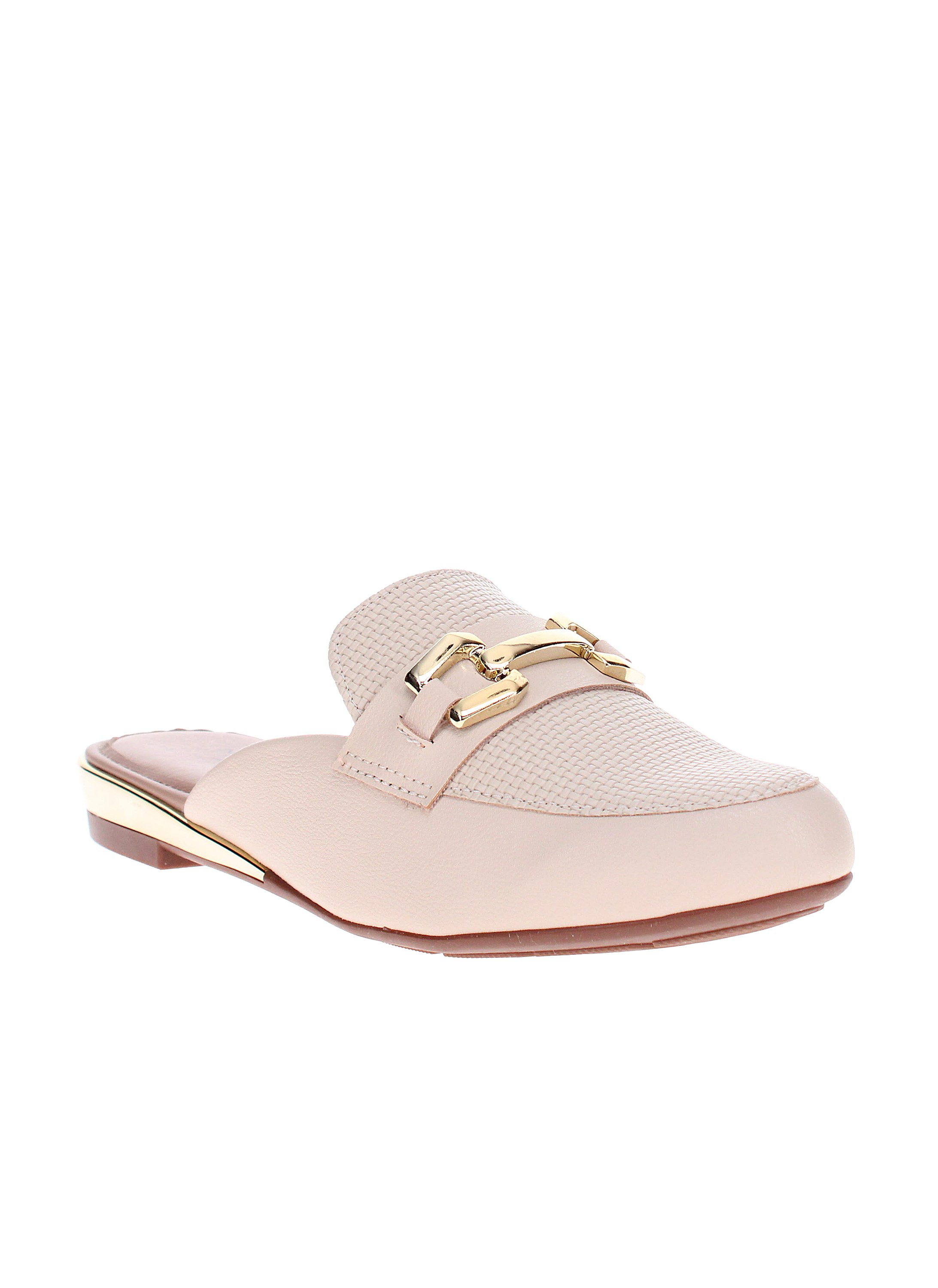 Beige Flat Mules with Gold Accent