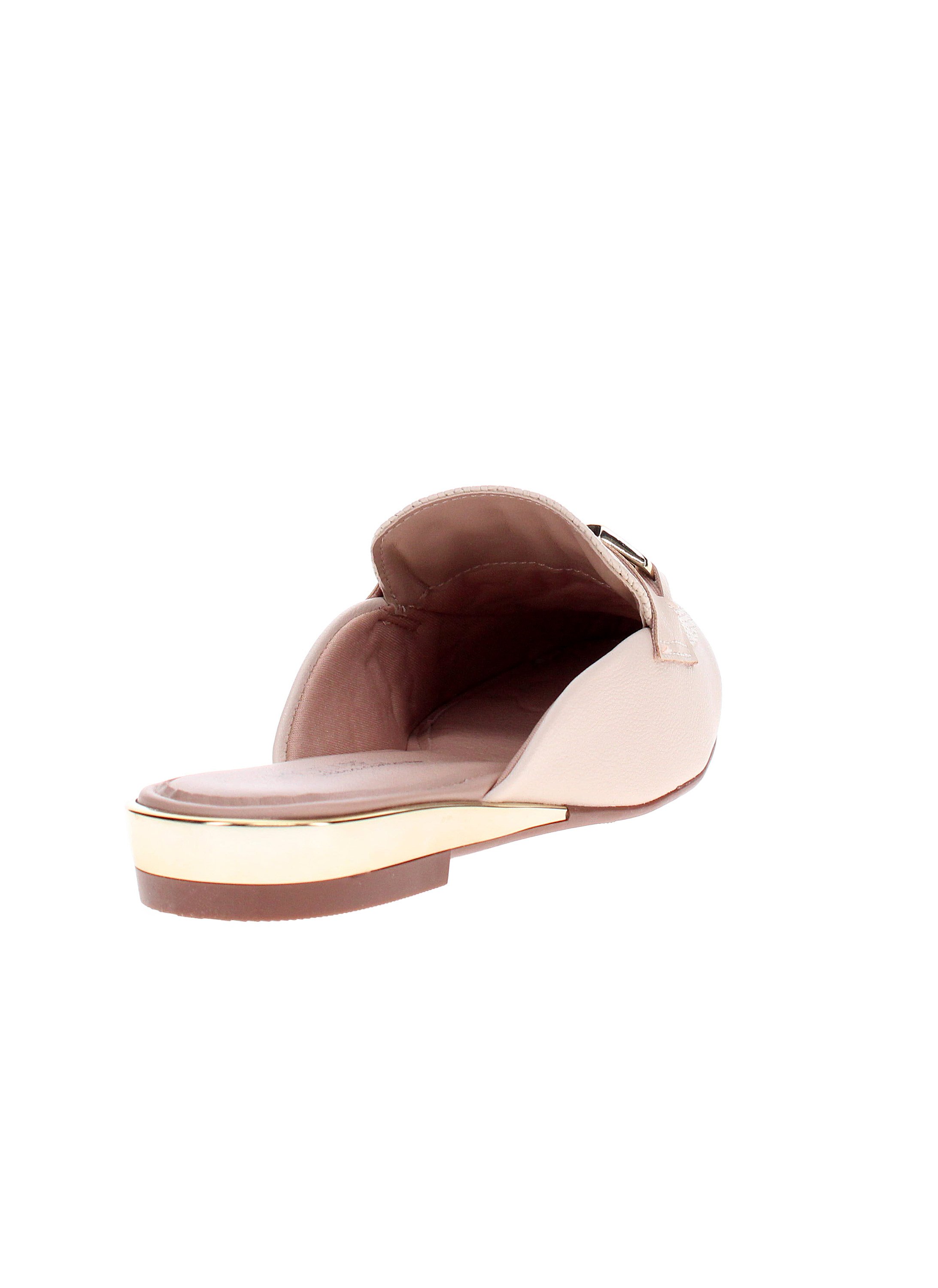 Beige Flat Mules with Gold Accent
