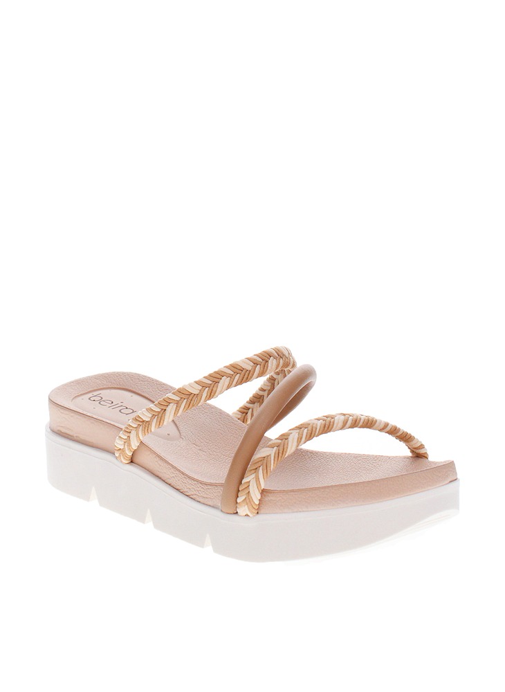Tan Braided Strap Flat Slip-On Sandals
