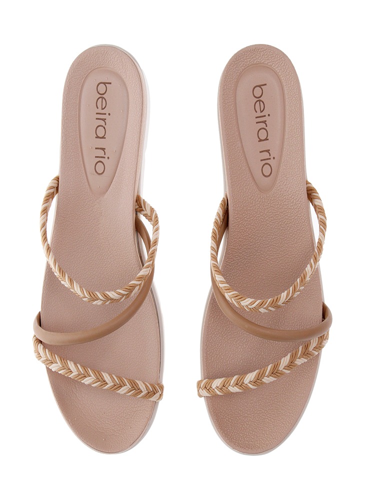 Tan Braided Strap Flat Slip-On Sandals